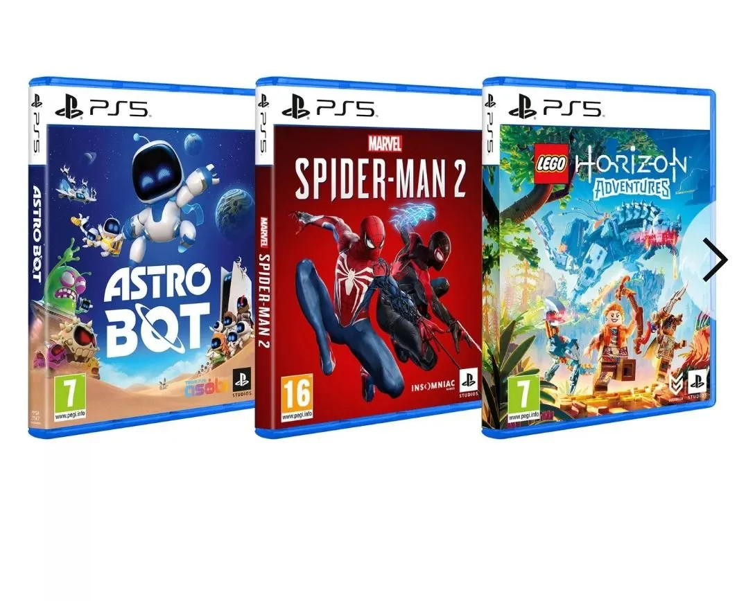 Pack 3 Videojuegos PS5: Astro Bot, Spider-Man 2, Lego Horizon Adventures