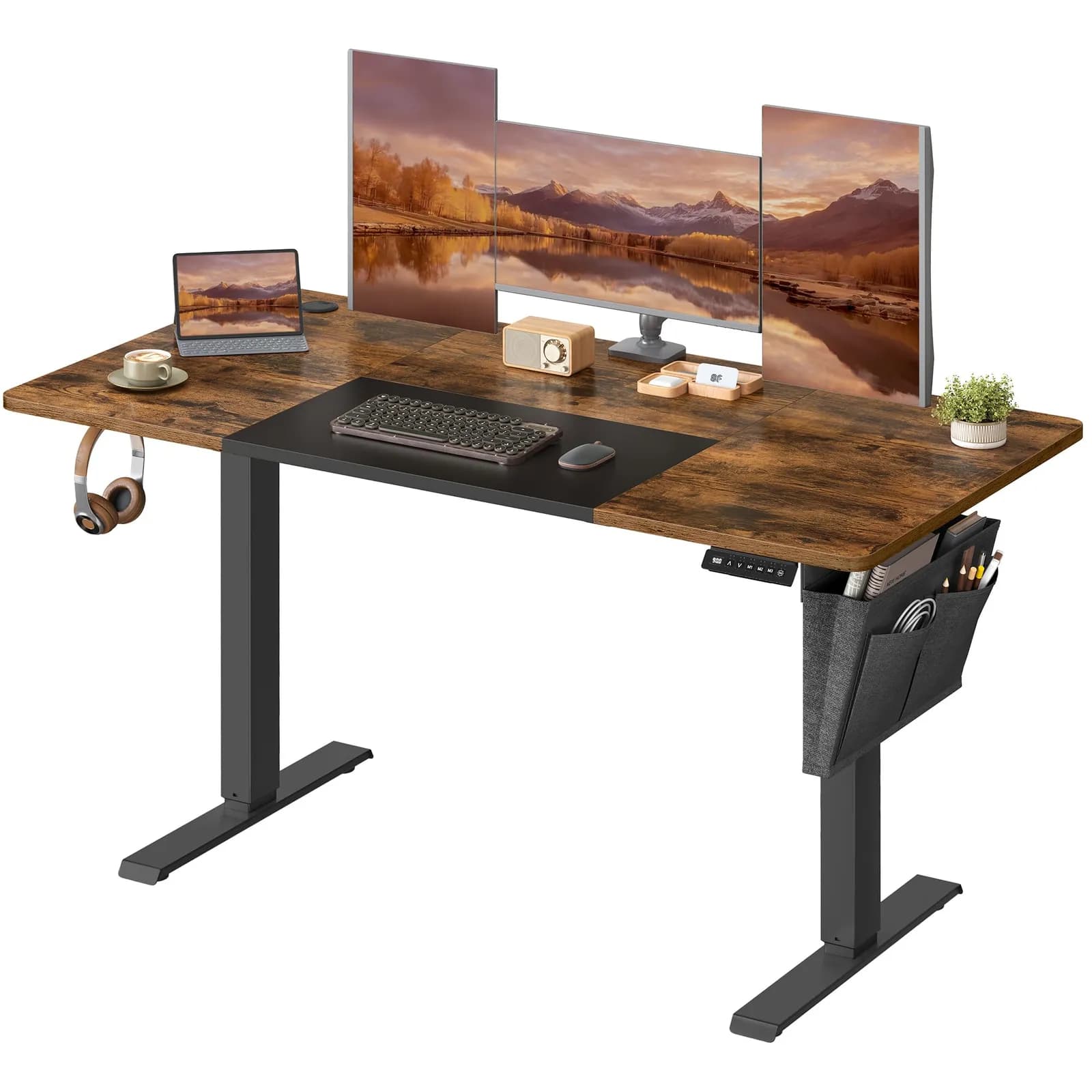 SONGMICS Escritorio Eléctrico Altura Regulable 140x60cm USB-C Marrón Vintage/Negro