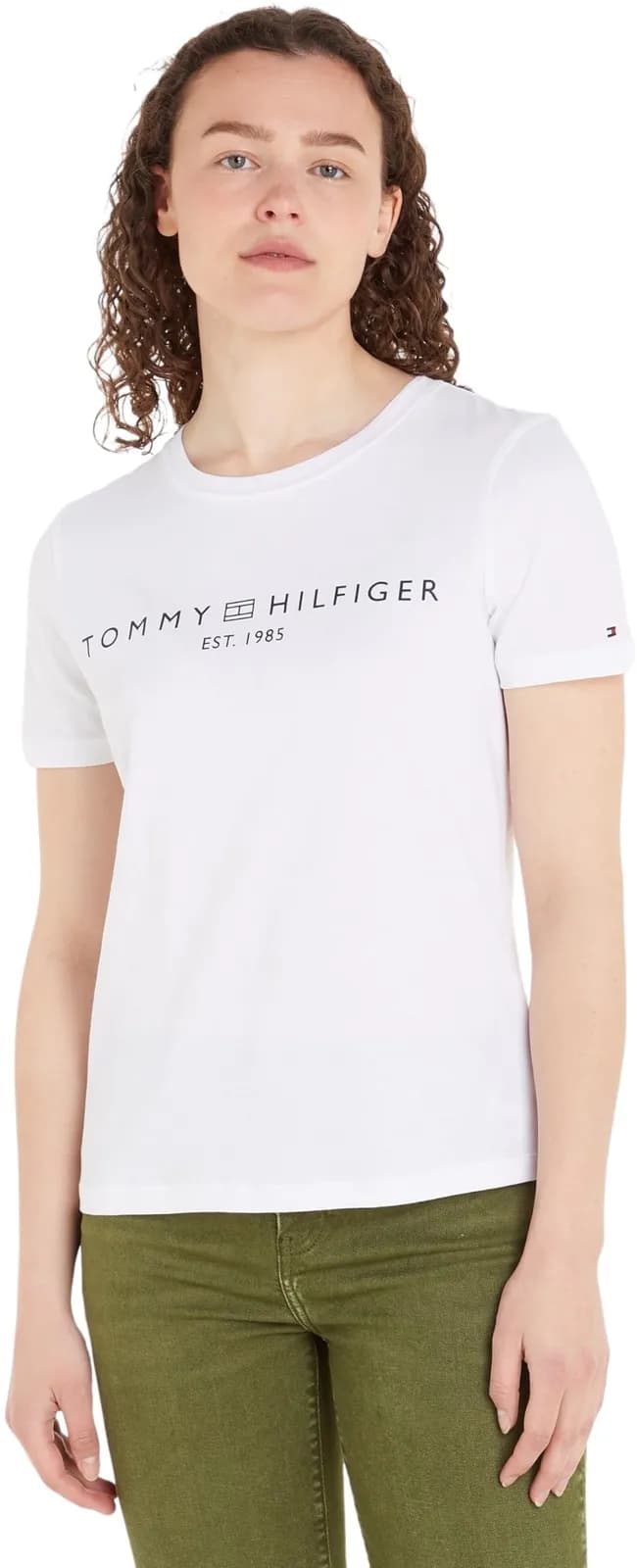 Camiseta Tommy Hilfiger Reg Corp Logo C-Nk SS Ww0Ww40276 para Mujer, Blanco (TH Optic White), Talla 1X