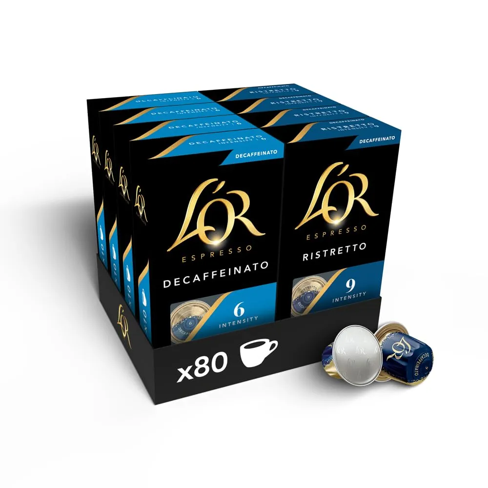 L'OR Espresso Descafeinado Surtido Café, 2 Sabores, Intensidades 6-9, 80 Cápsulas Compatibles Nespresso