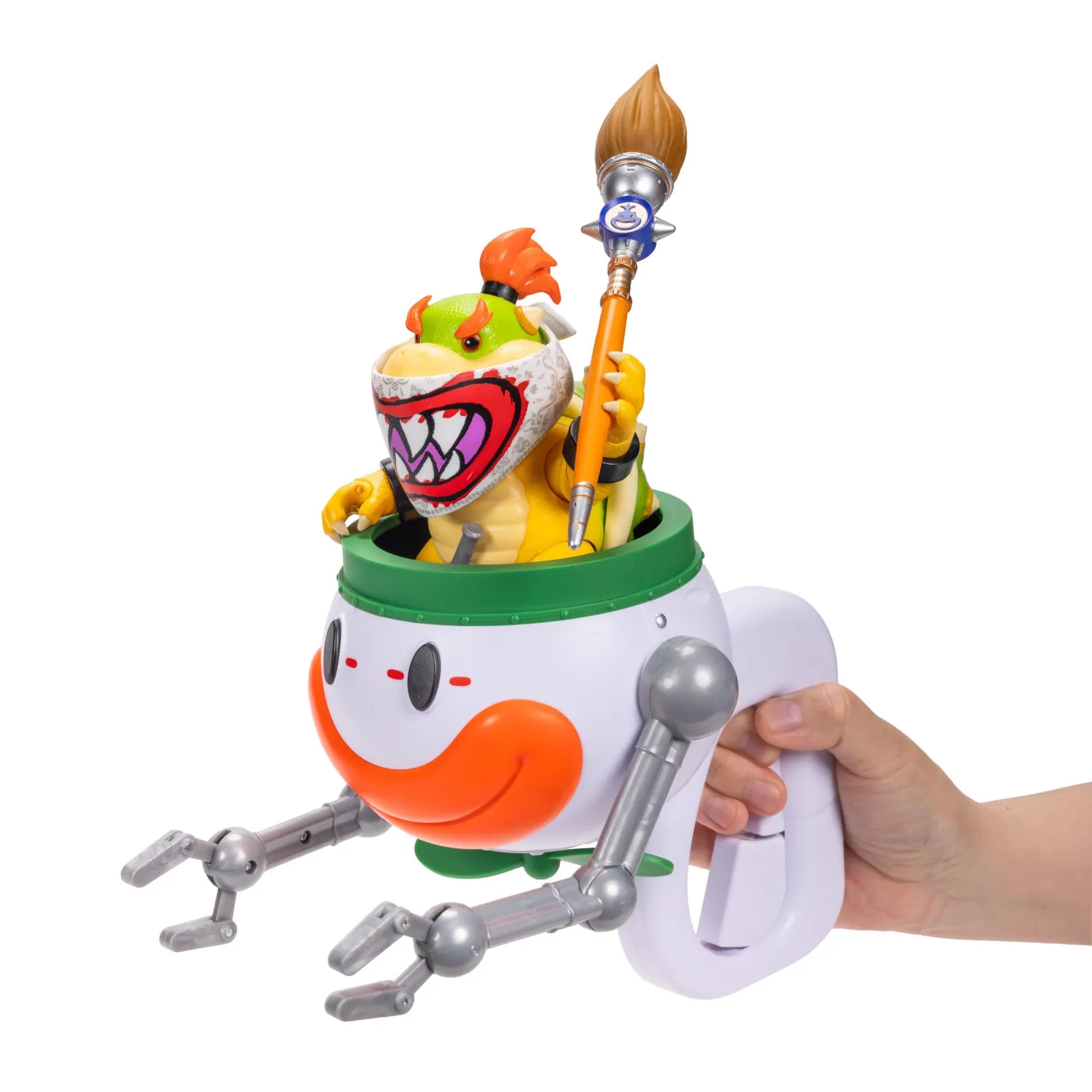 Figura Super Mario Galaxy - Bowser Jr. 13 cm con Coche Payaso, Pincel y Pegatinas Revelables con Agua