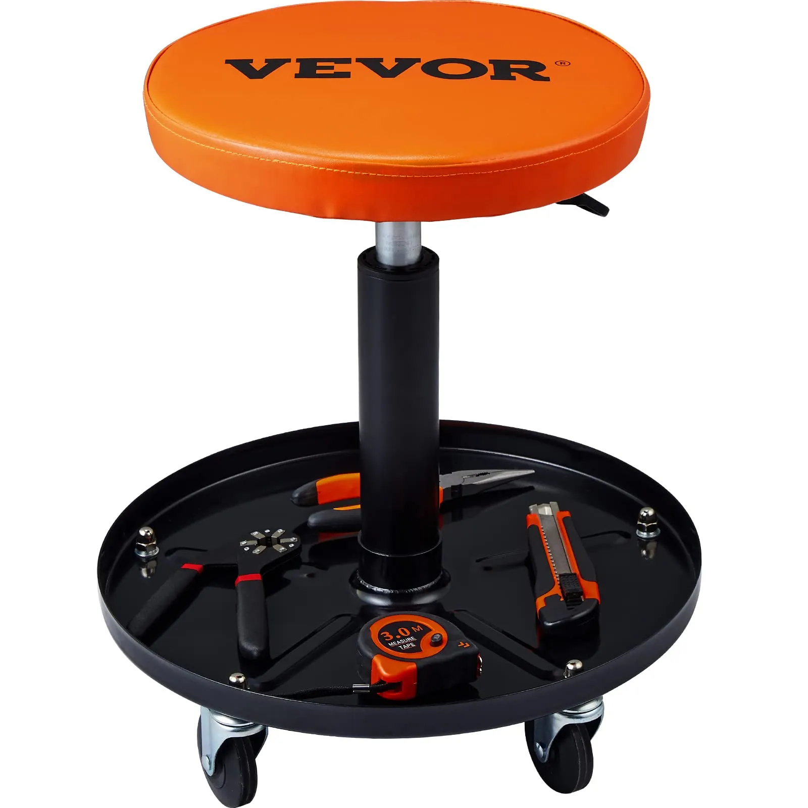 VEVOR Taburete Mecánico Móvil 113,4 kg Carga, Altura Ajustable con Bandeja