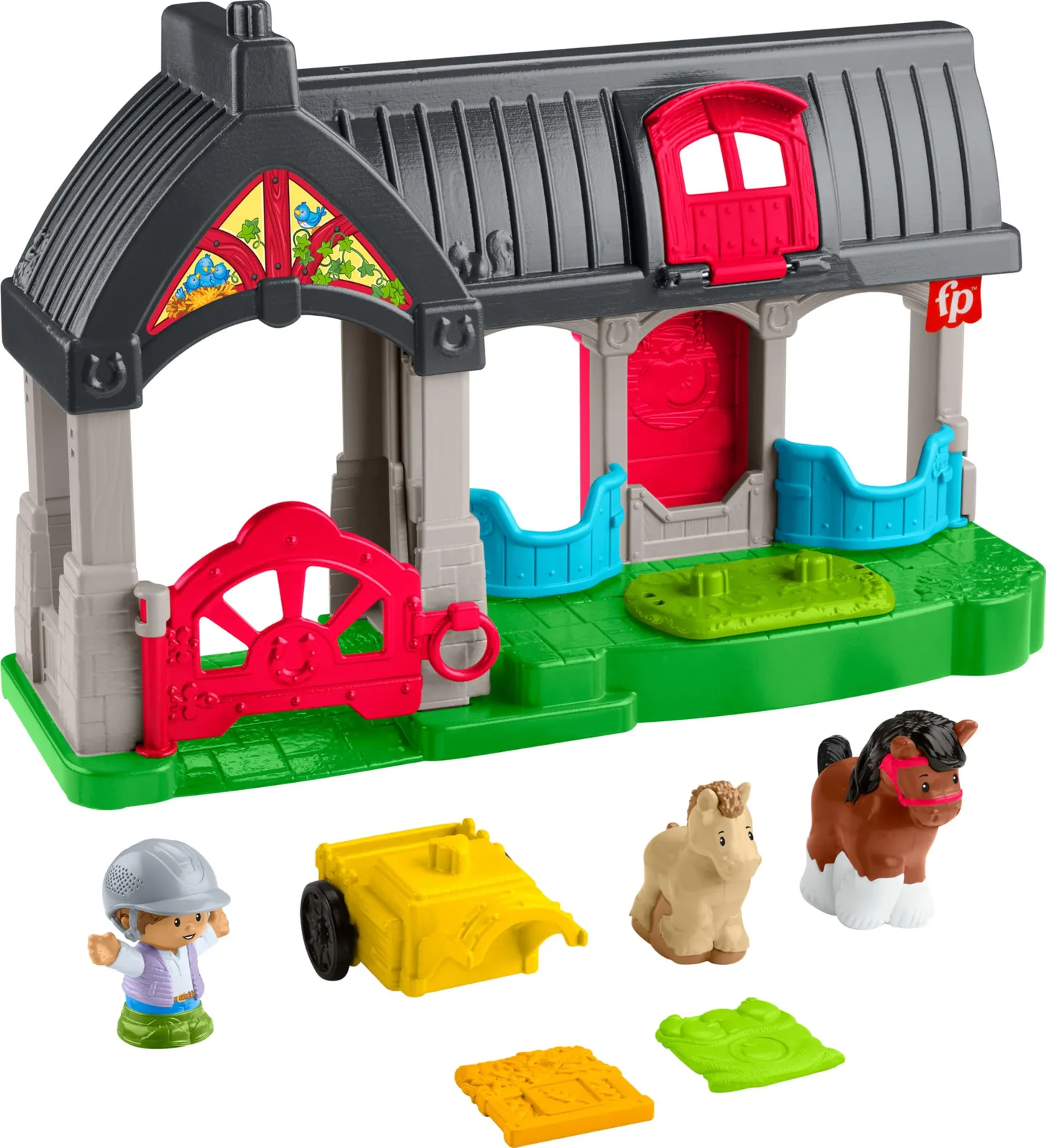 Fisher-Price Little People Establo de Caballos Set con Carro y Figuras (HWR84)