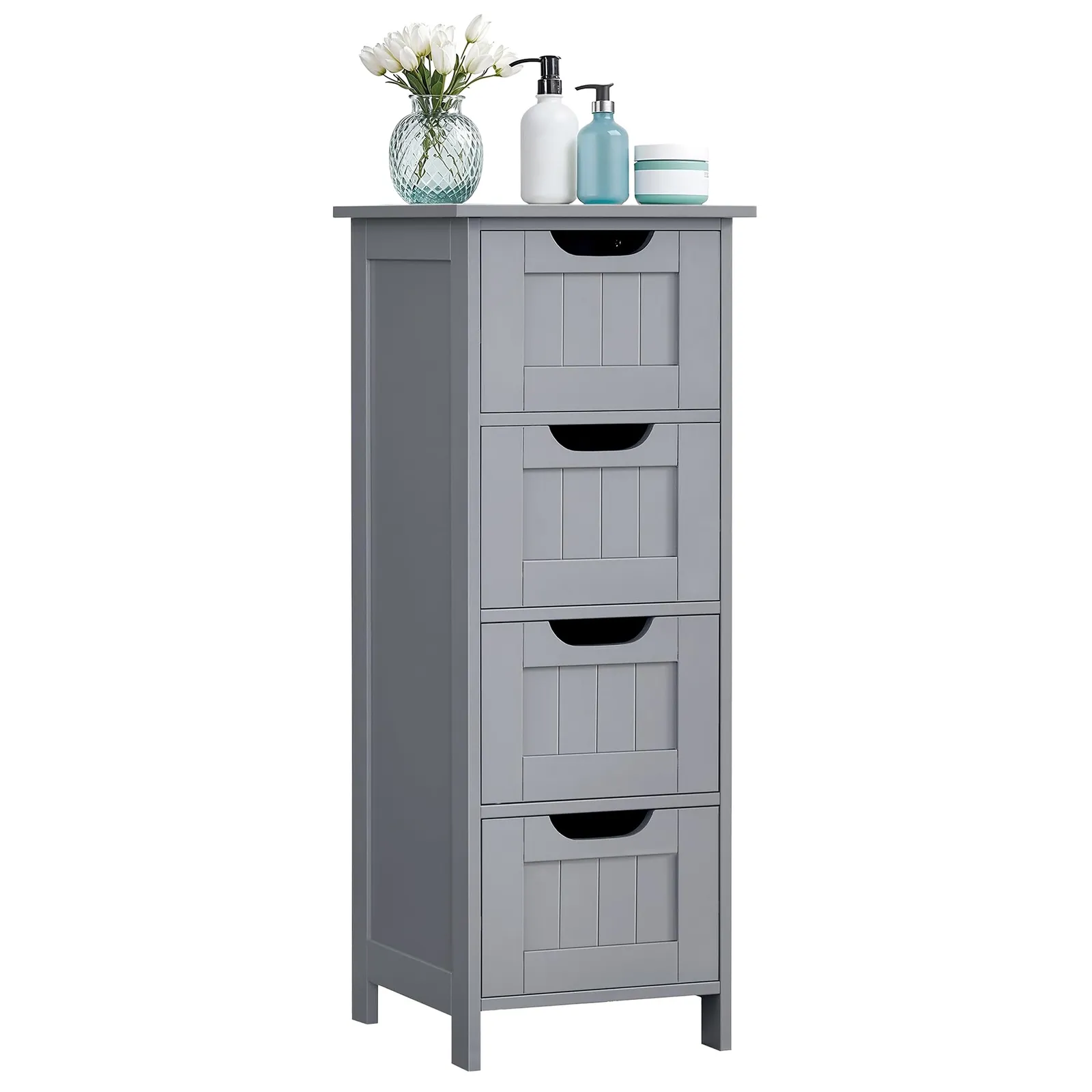 VASAGLE Armario de Baño 30x30x82cm, 4 Cajones, Estilo Moderno Gris