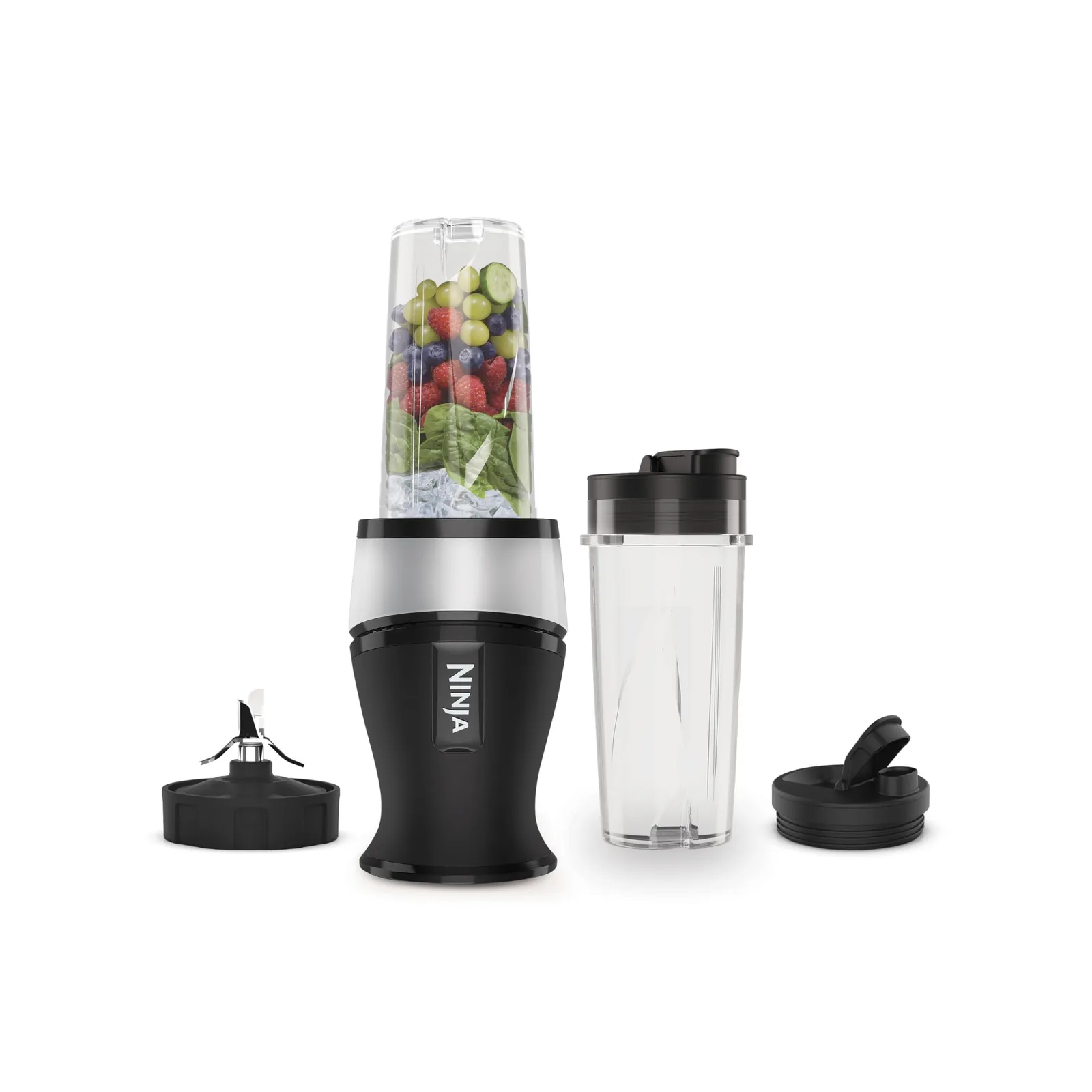 Ninja Slim Batidora de Vaso para Smoothies, 700W, 2 Vasos 470ml con Tapa, Plateado/Negro