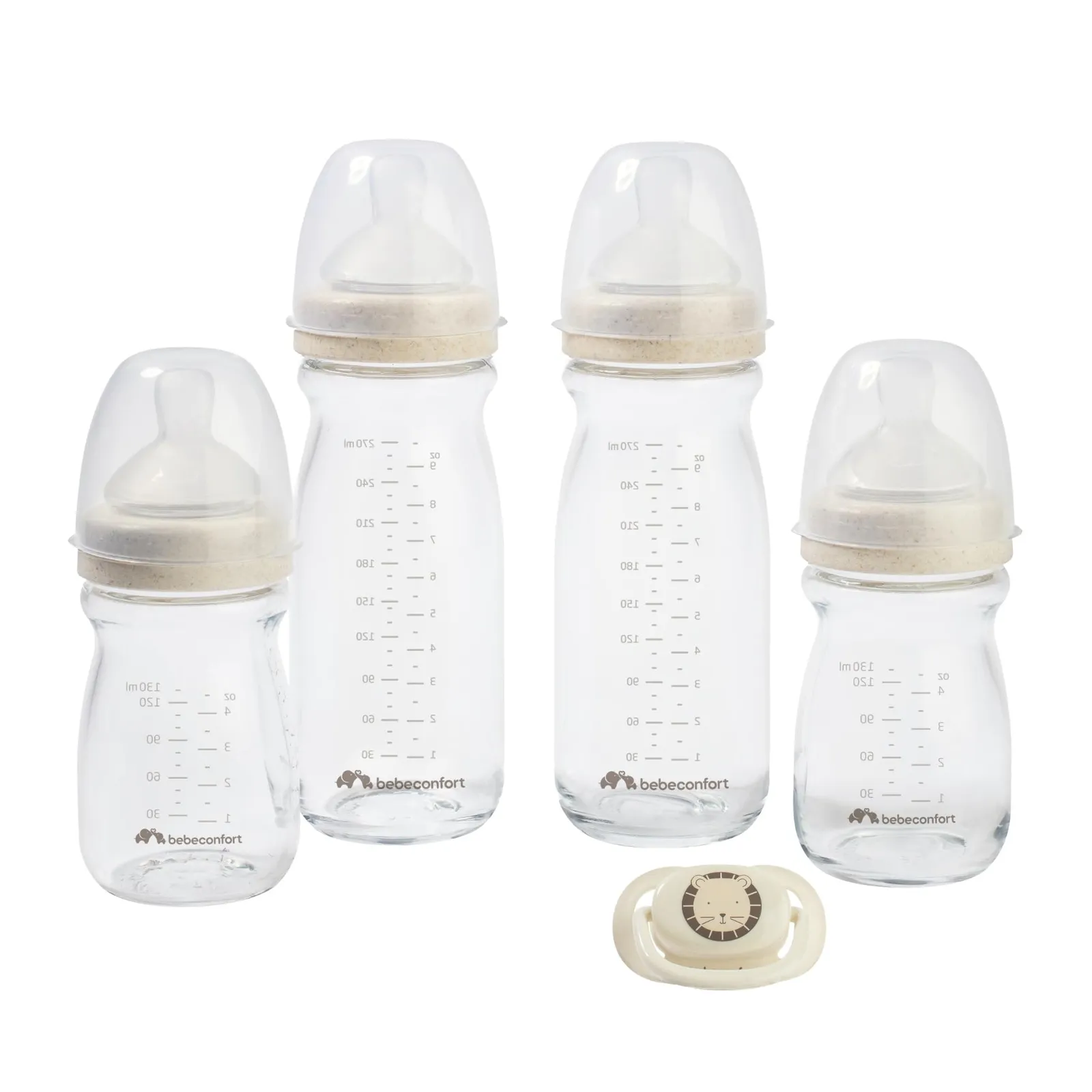 Bebeconfort Kit Biberones Cristal Physio Air Care +0m (4 Biberones + 1 Chupete)