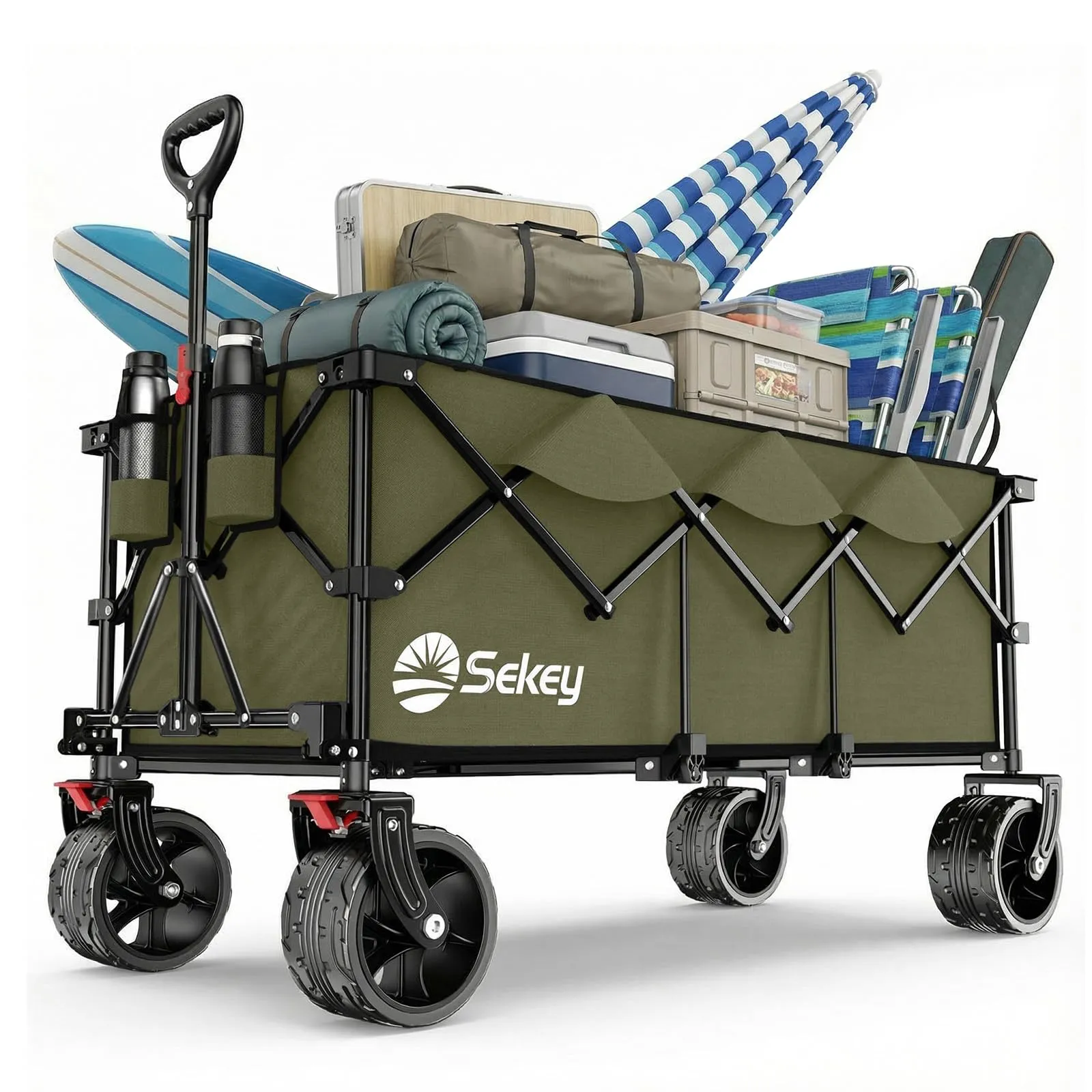 Sekey XXXL Carro de Transporte Plegable 300L, 200KG Carga, Ruedas Todo Terreno, Verde Oliva