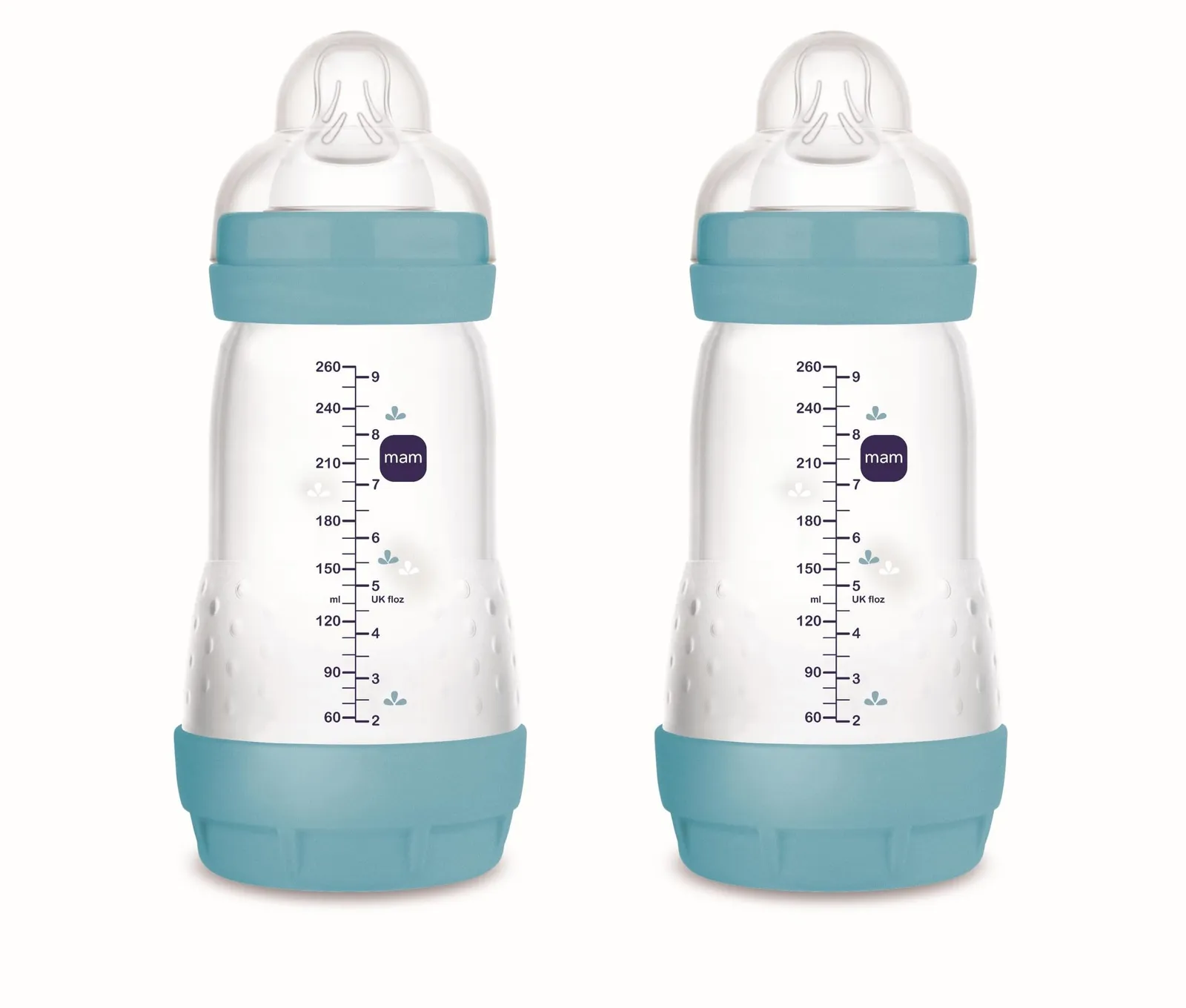 MAM Pack 2 Biberones Anticólicos 260ml, 2-4 Meses, Tetina Flujo Medio, Autoesterilizables