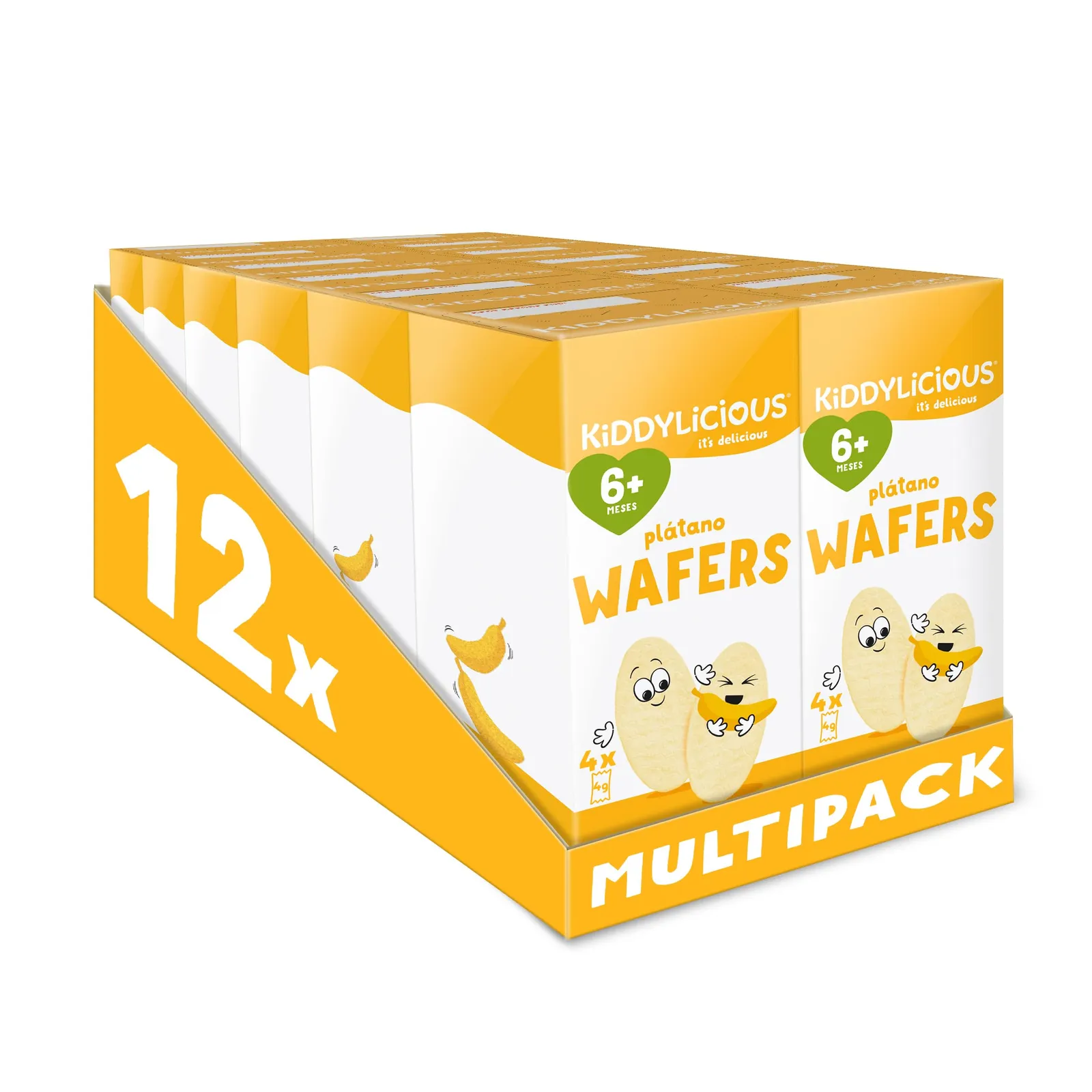 Kiddylicious Banana Wafers para Bebés a Partir de 6 Meses - 12 Paquetes de 16g (192g Totales)