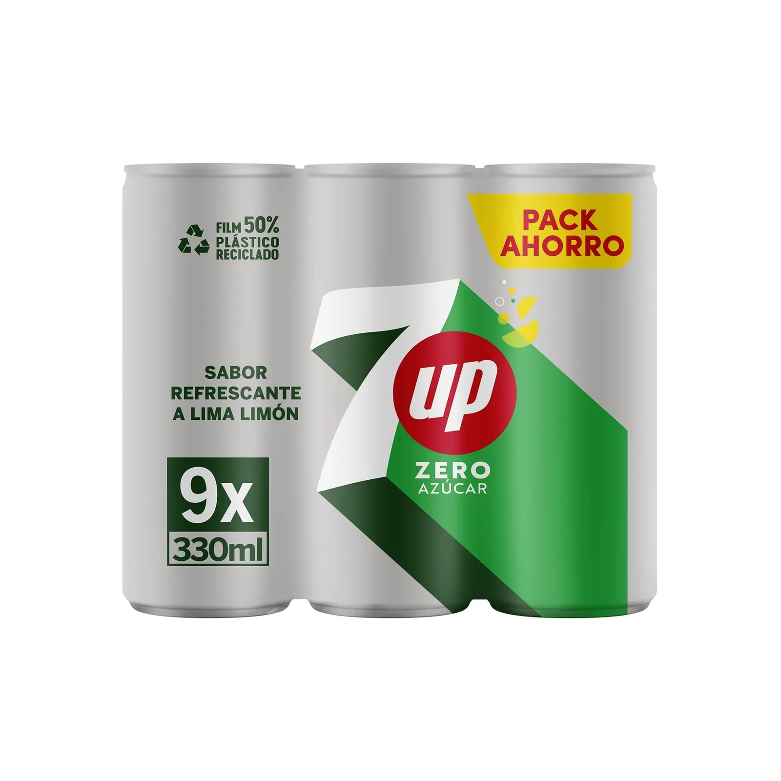 7UP Zero Lima-Limón sin azúcar, pack 9 latas x 330 ml