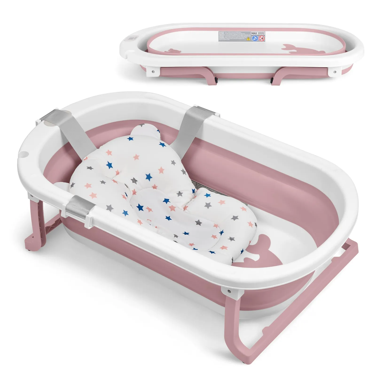 KikkaBoo Bañera Plegable para Bebé WILLY con Termómetro Integrado y Cojín Suave - Rosa