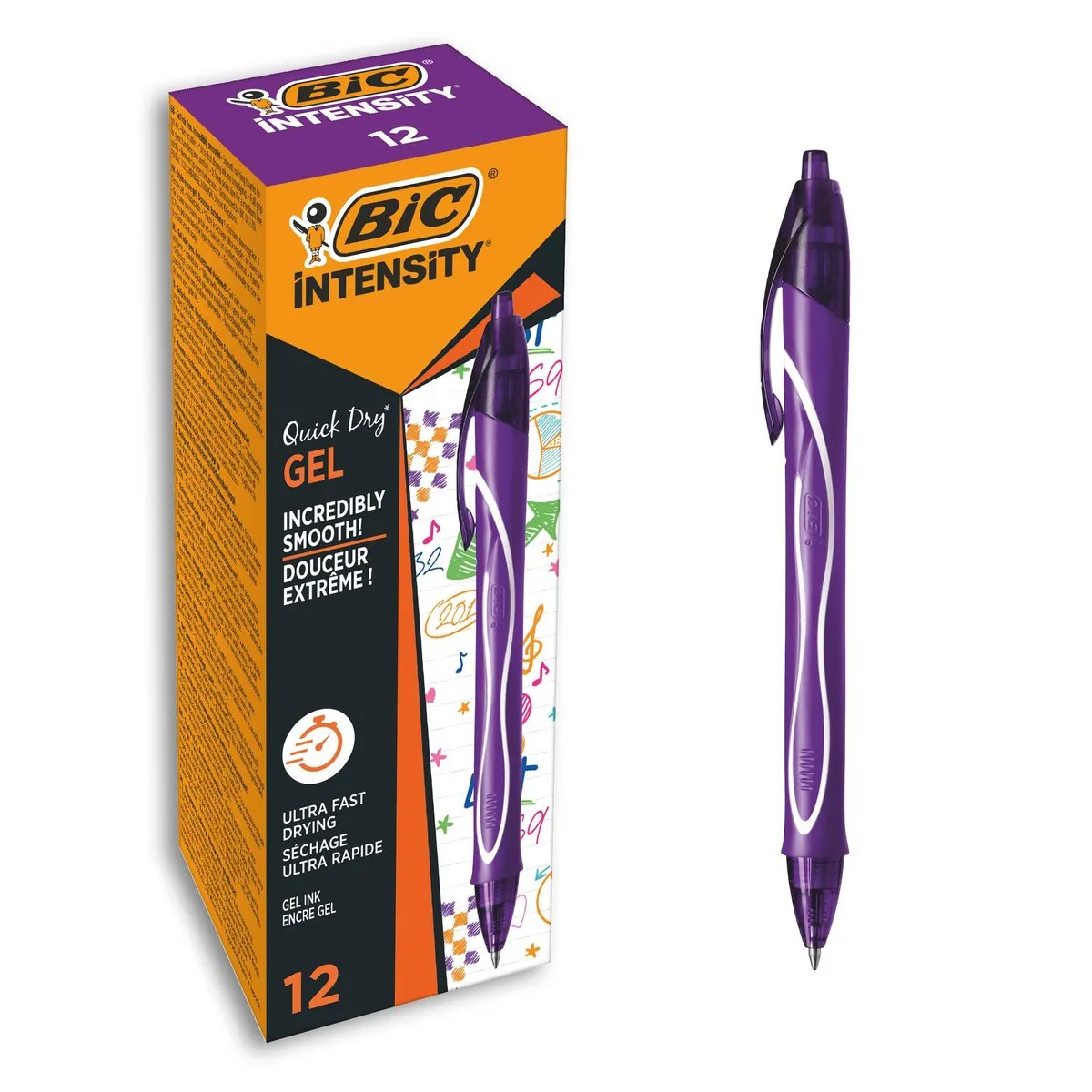 Bolígrafos Gel BIC Gel-ocity Quick Dry Morado - Caja 12 Unidades (0.7mm)