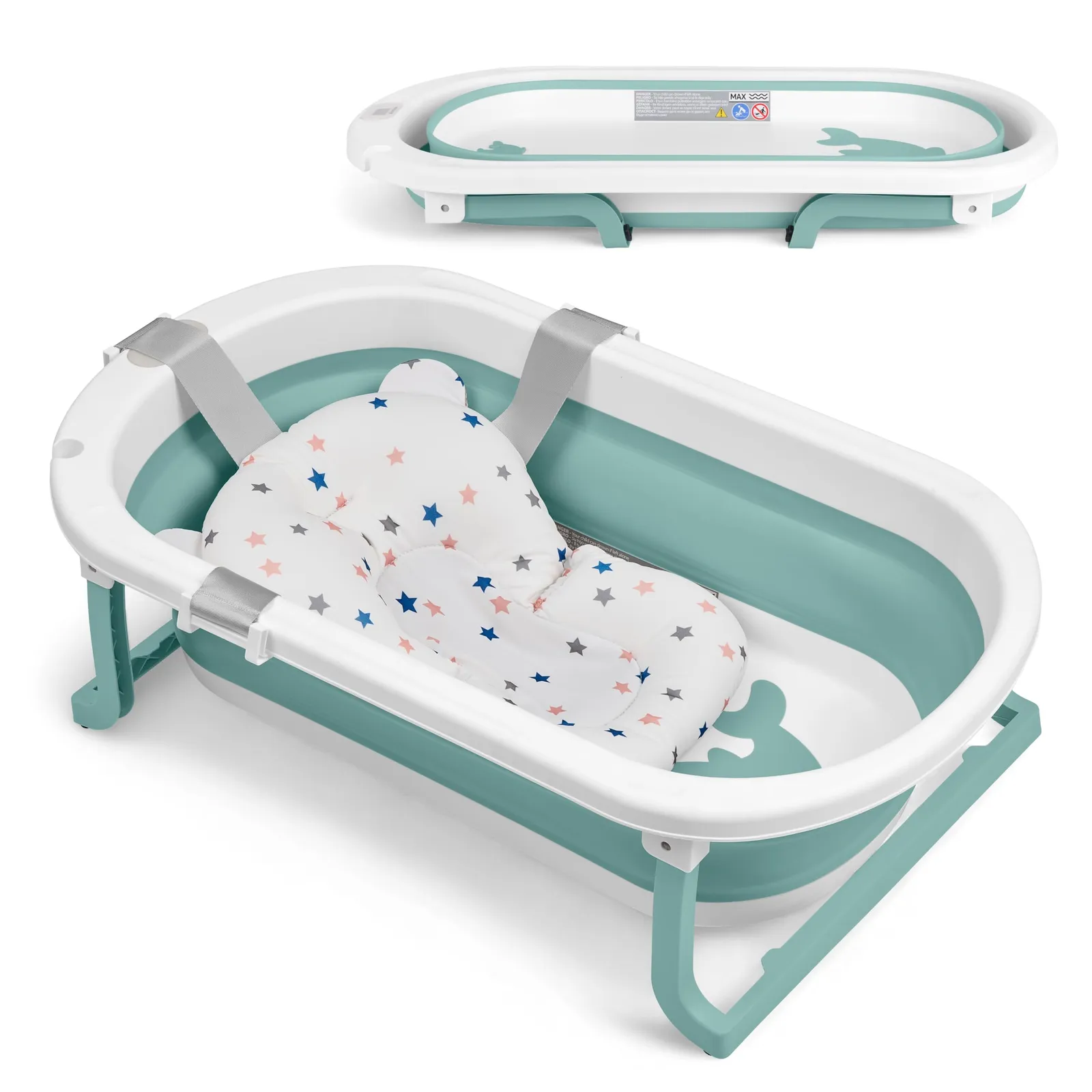 KikkaBoo Bañera Plegable para Bebés WILLY con Termómetro Integrado y Cojín Suave