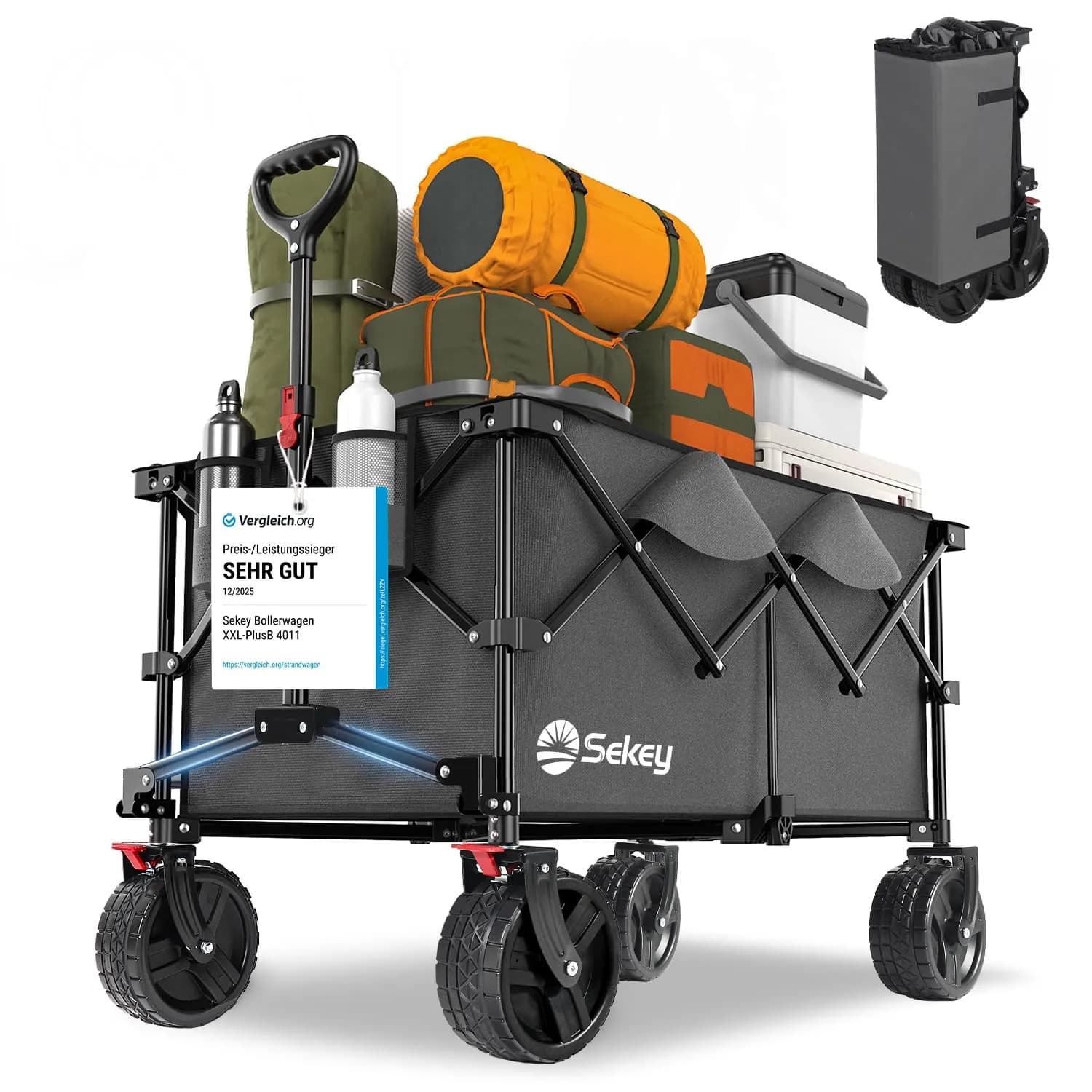 Sekey XXL Plus Carro Playa Ruedas Grandes 200L 200KG Plegable Todo Terreno SE4011 Antracita