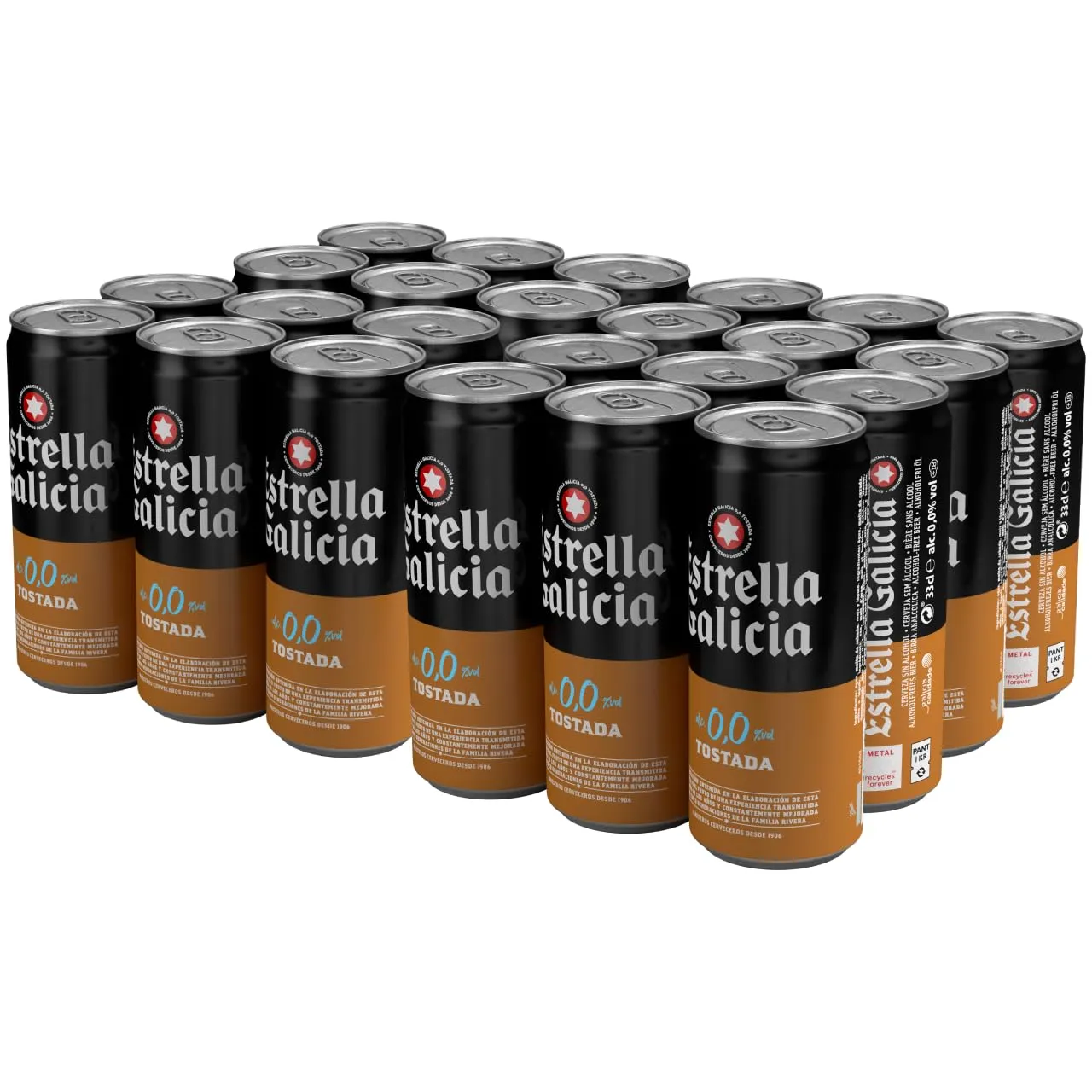 Pack 24 Latas Estrella Galicia 0,0 Tostada 33Cl