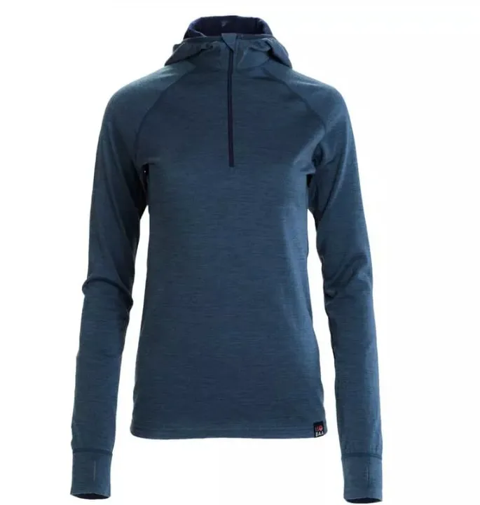 Sudadera Isobaa Merino 200 para mujer con capucha y cremallera, 100% lana merino