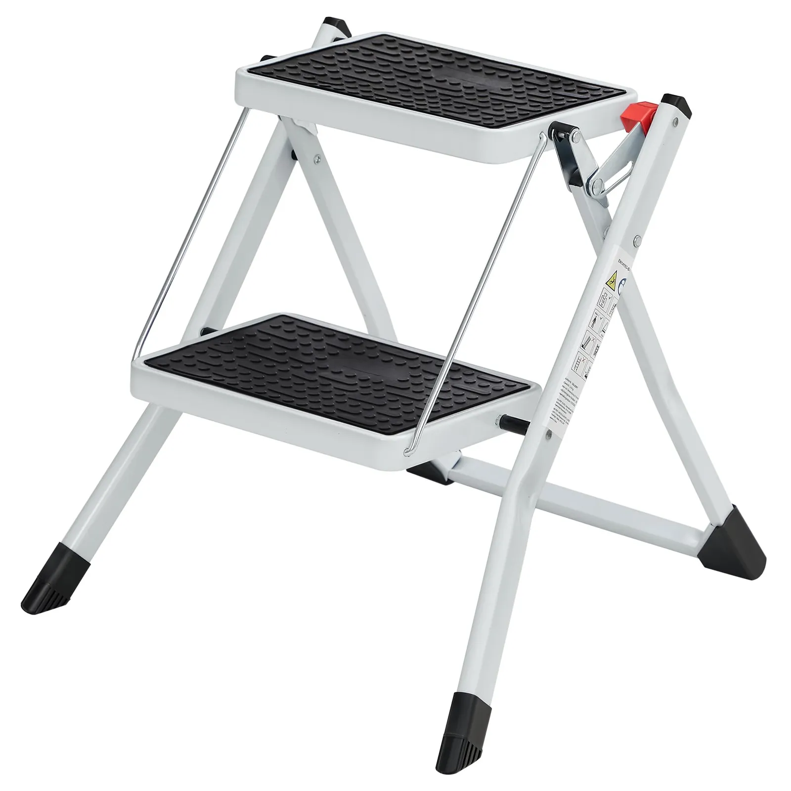 Escalera plegable SONGMICS 2 peldaños, 20cm profundidad, 150kg carga, acero blanco/negro GSL02WT