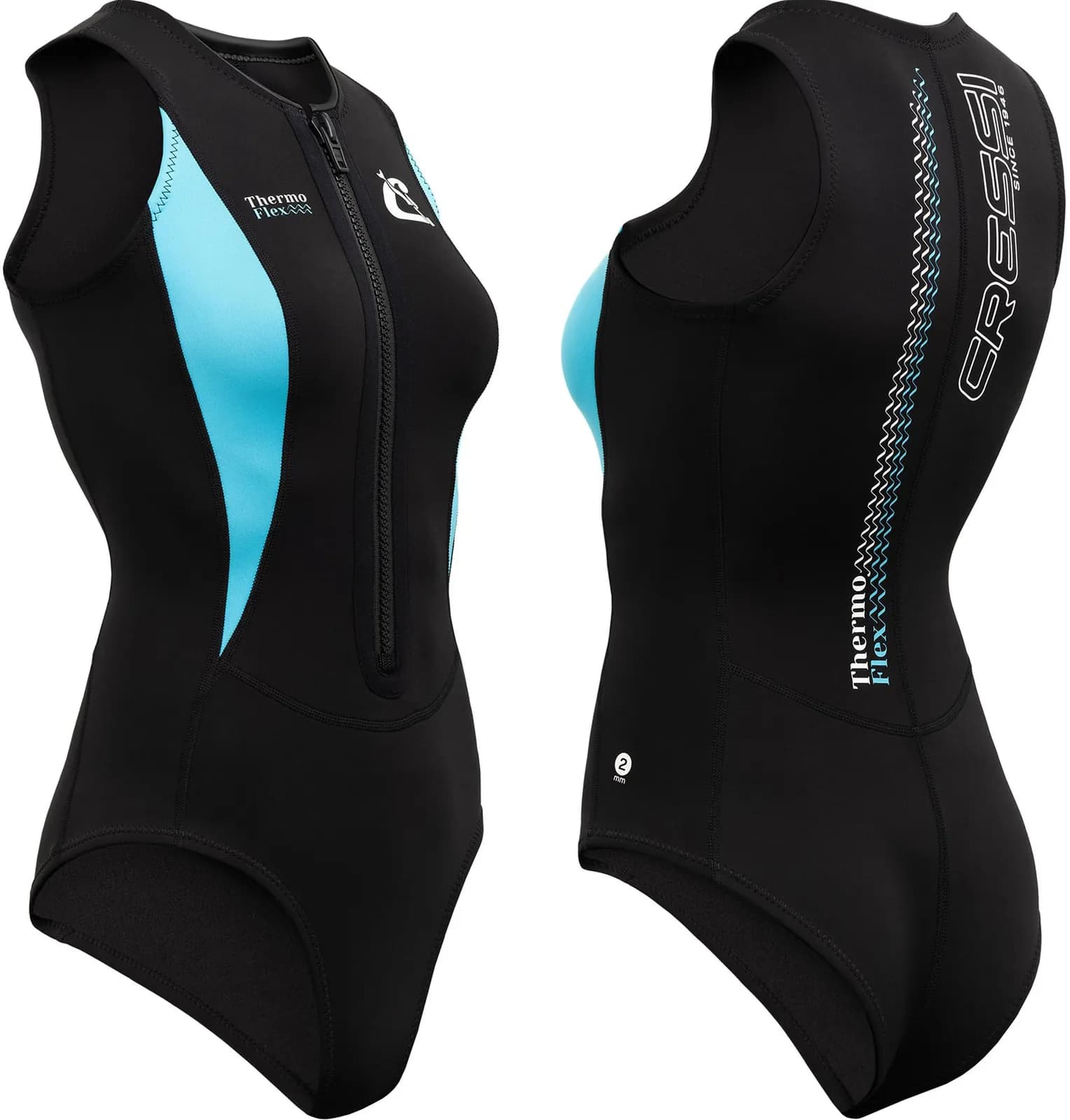 Bañador Cressi Thermo Flex Mujer Neopreno 2mm Doble Capa Natación/Snorkel/Aquagym Negro/Aguamarina Talla S
