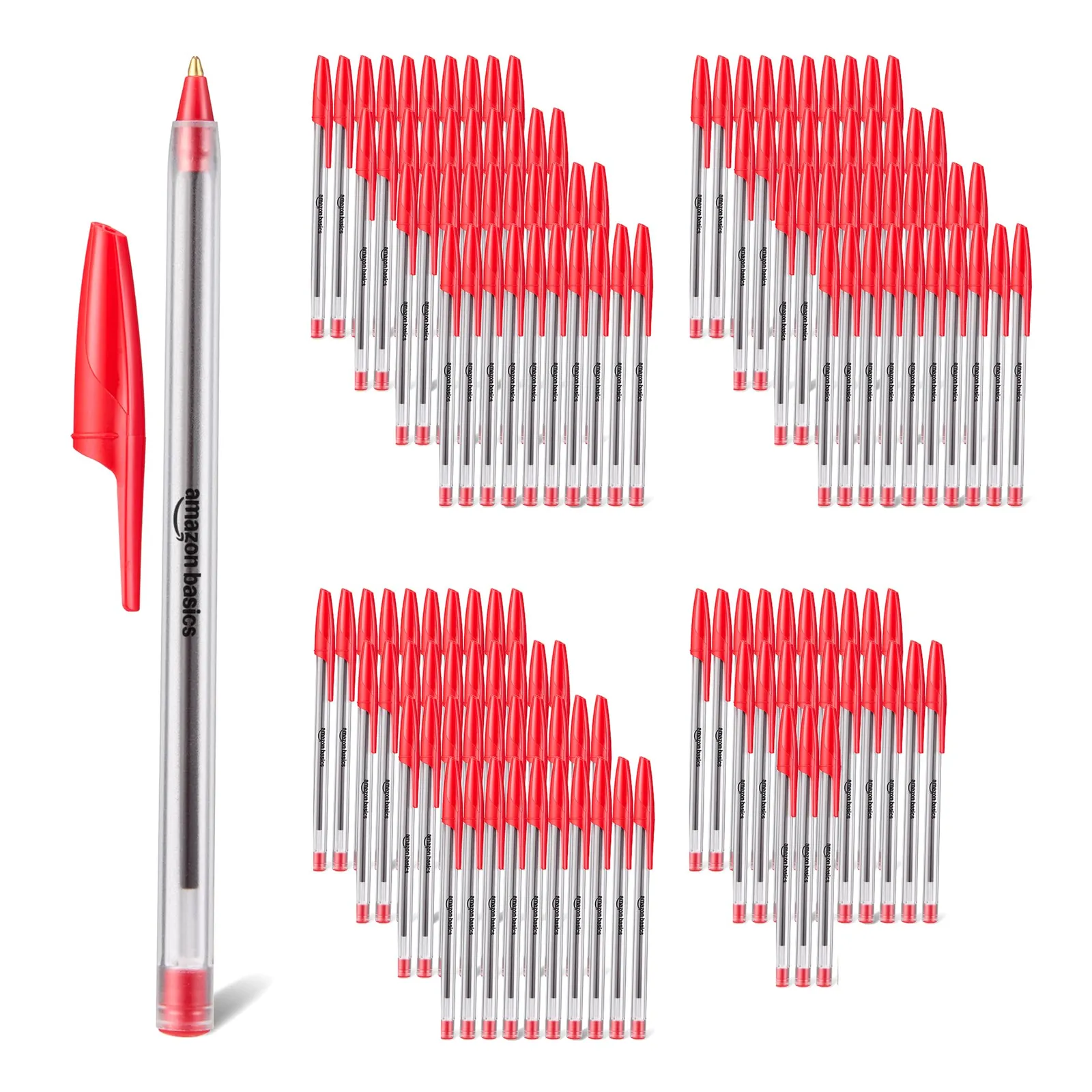 Amazon Basics Bolígrafos (144 unidades, punta 1 mm, color rojo)
