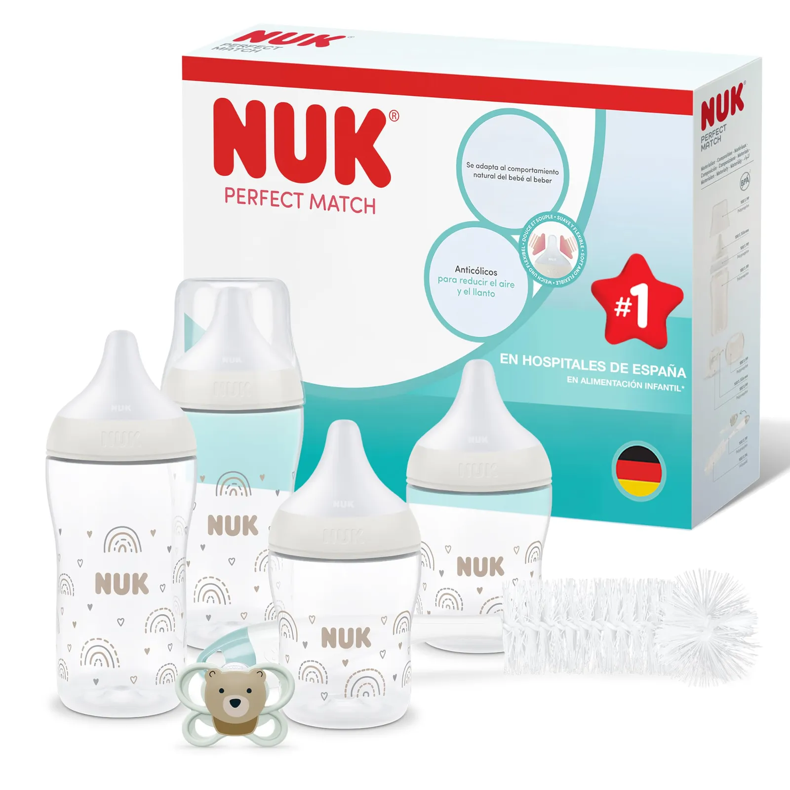 Set NUK Perfect Match Recién Nacido: Biberones, Chupete y Cepillo
