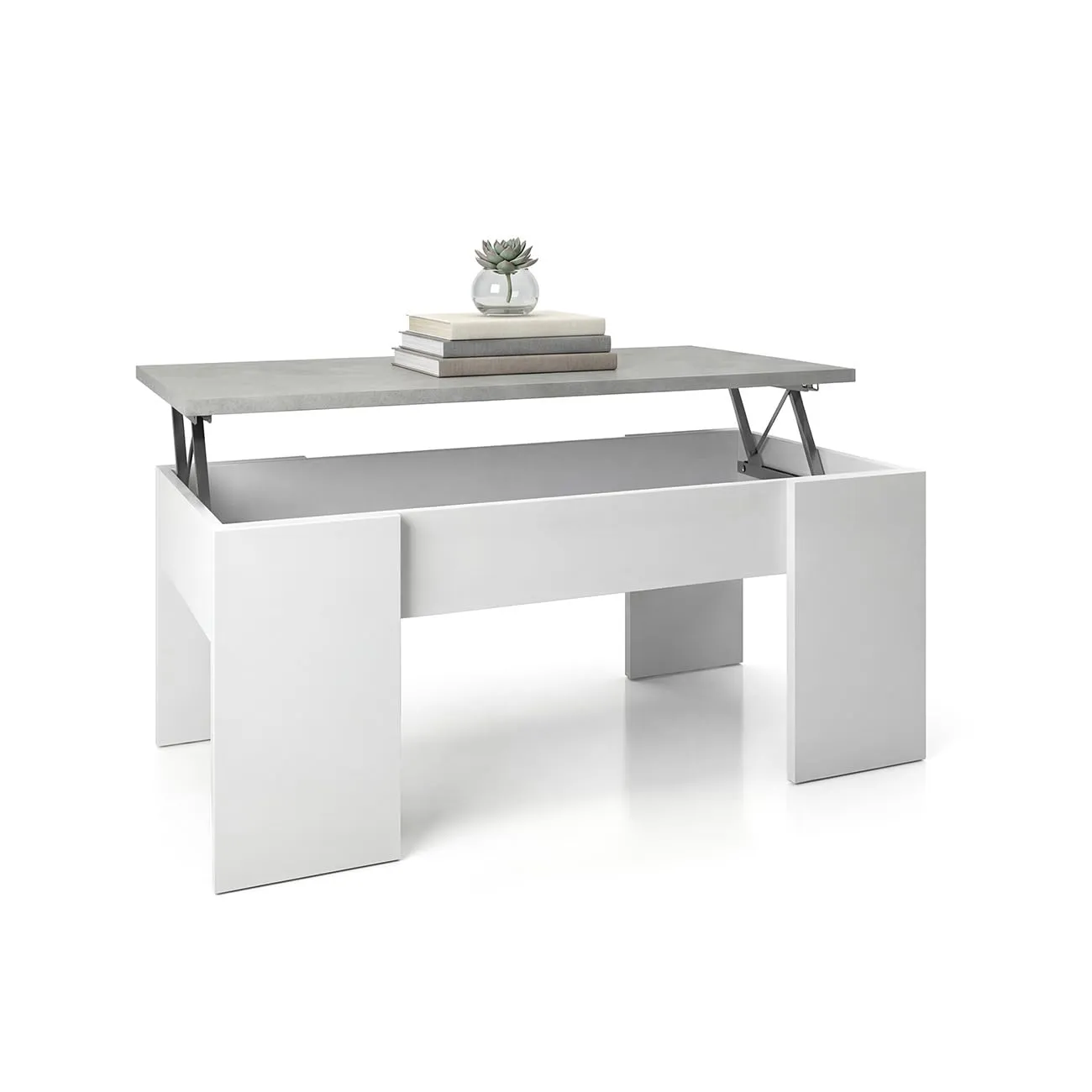 DueHome Mesa Centro Elevable Vita Blanco Artik/Cemento 100x50x45-56cm