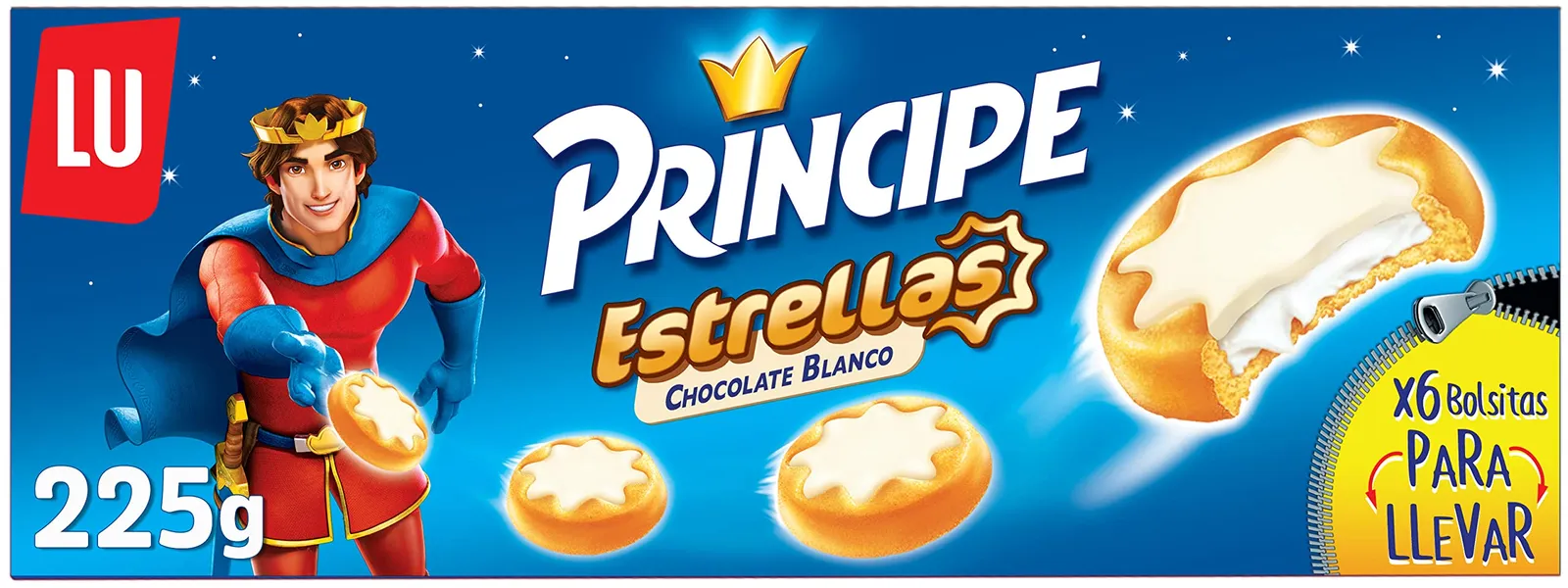 6 x Galletas Príncipe Estrellas Relleno Crema Leche y Choco Blanco