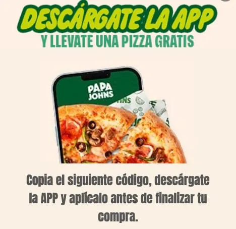 Papa John's: Pizza Gratis en Primer Pedido por la APP