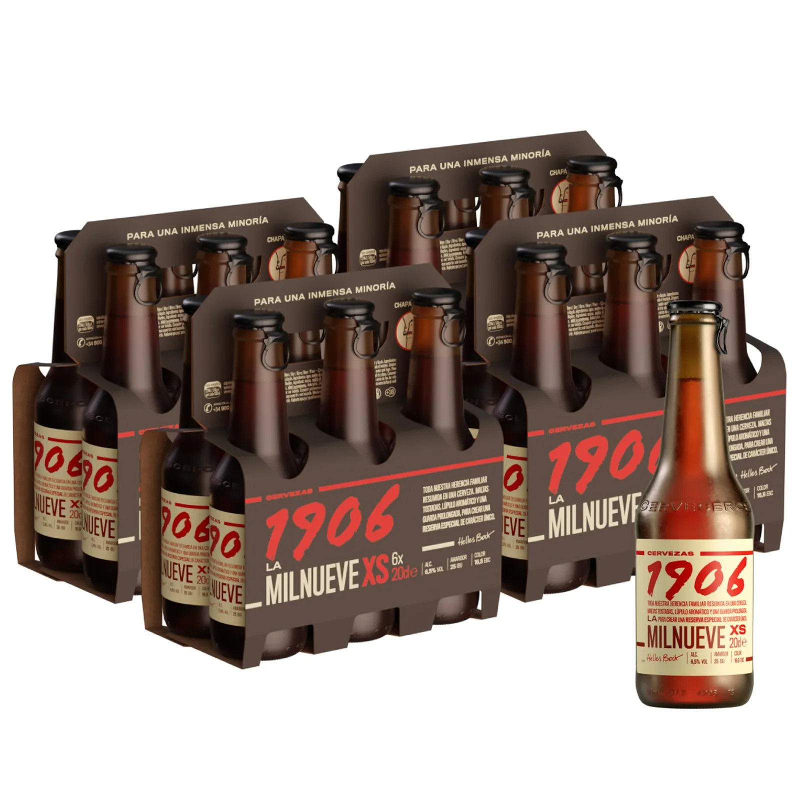Pack de 24 botellines de 20 cl de cerveza 1906 Reserva Especial Extra Lager con 6,5% de alcohol
