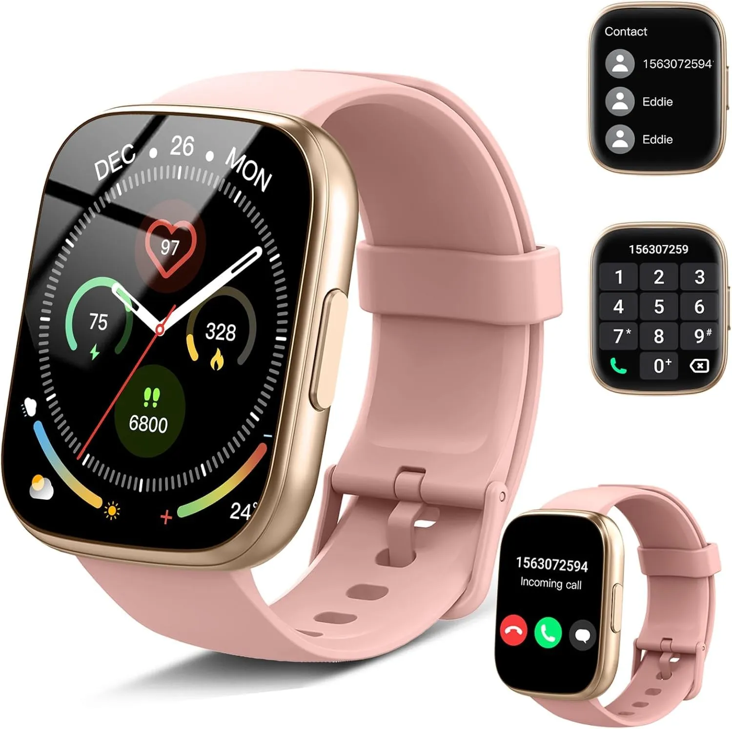 Smartwatch Mujer 1.95" HD con Llamadas Bluetooth, 110+ Deportes, Monitor Sueño/Ritmo Cardíaco, IP68, Rosa
