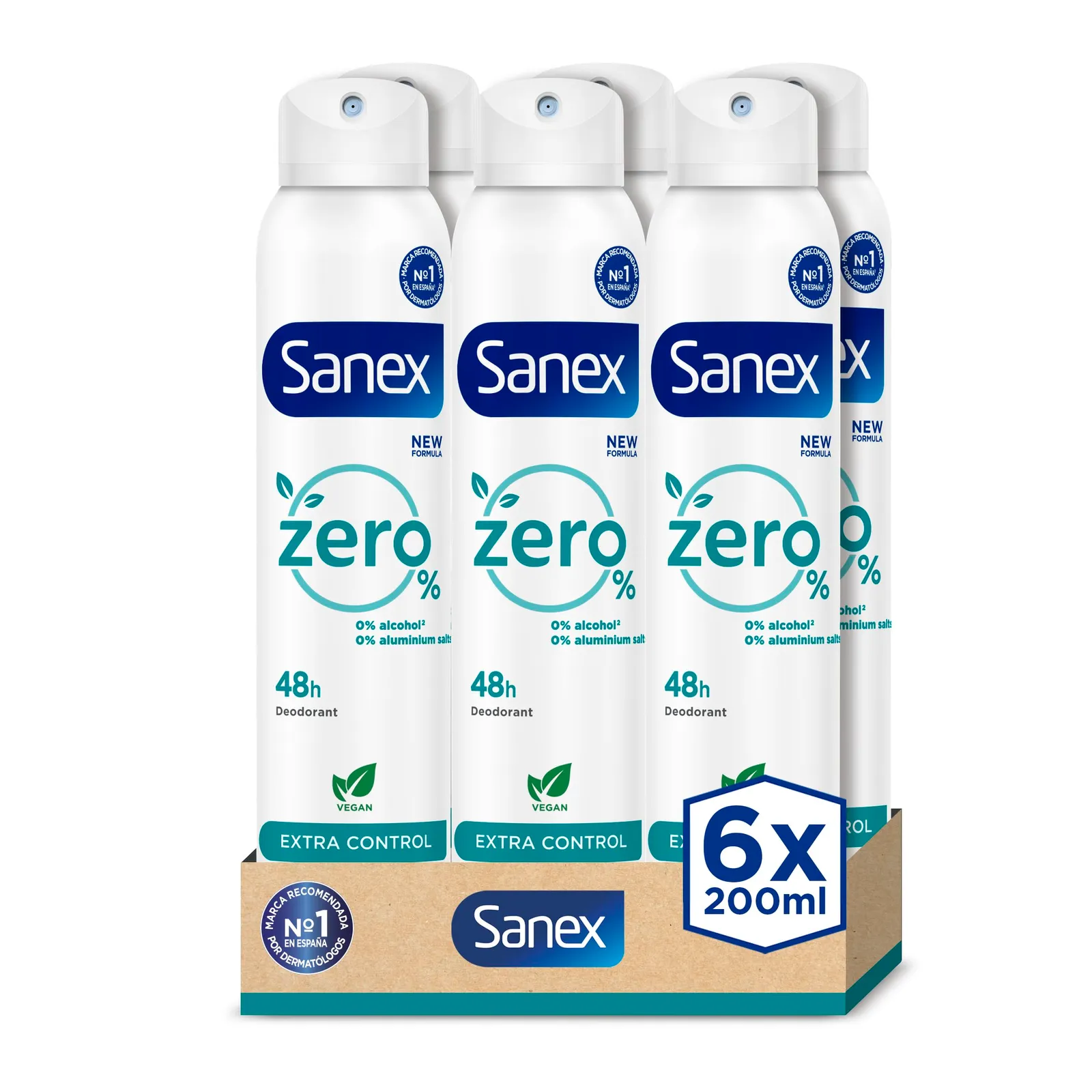 12x Sanex Zero% Extra Control Desodorante Spray 200ml