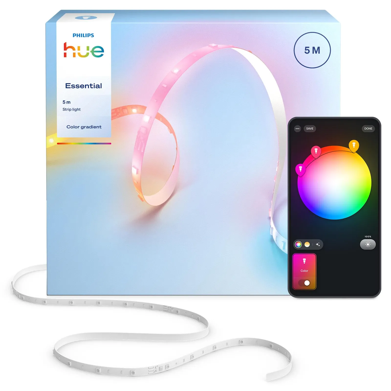 Tira LED Hue Essential 5m RGBIC: Iluminación Interior Flexible con Control por App y Voz