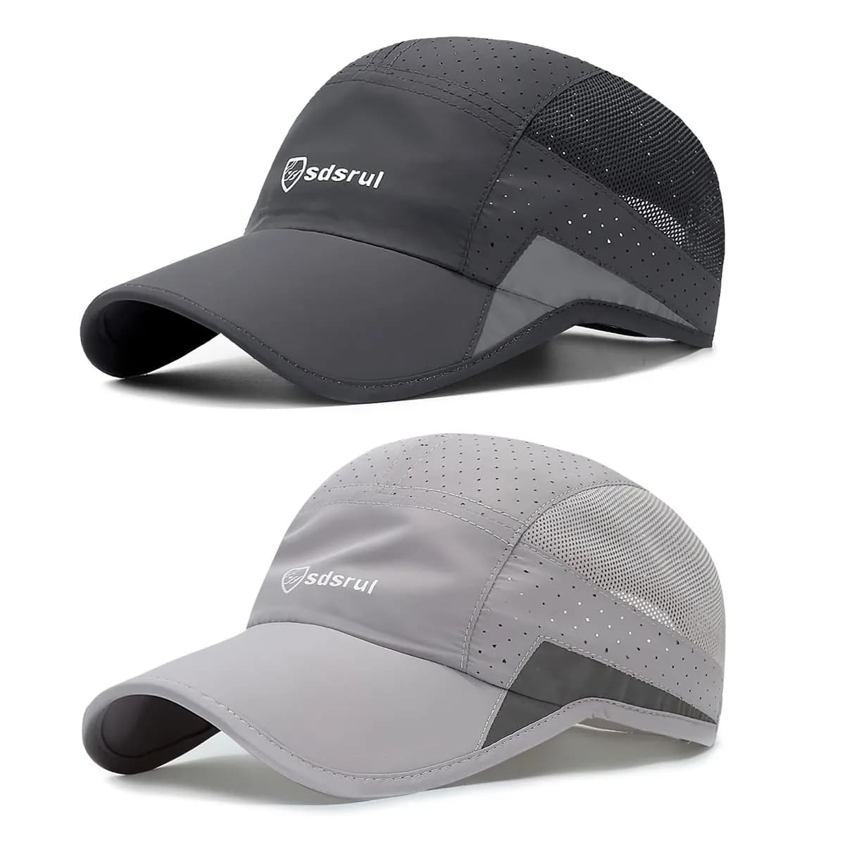 Pack 2 Gorras Running Transpirables, Secado Rápido y Reflectantes