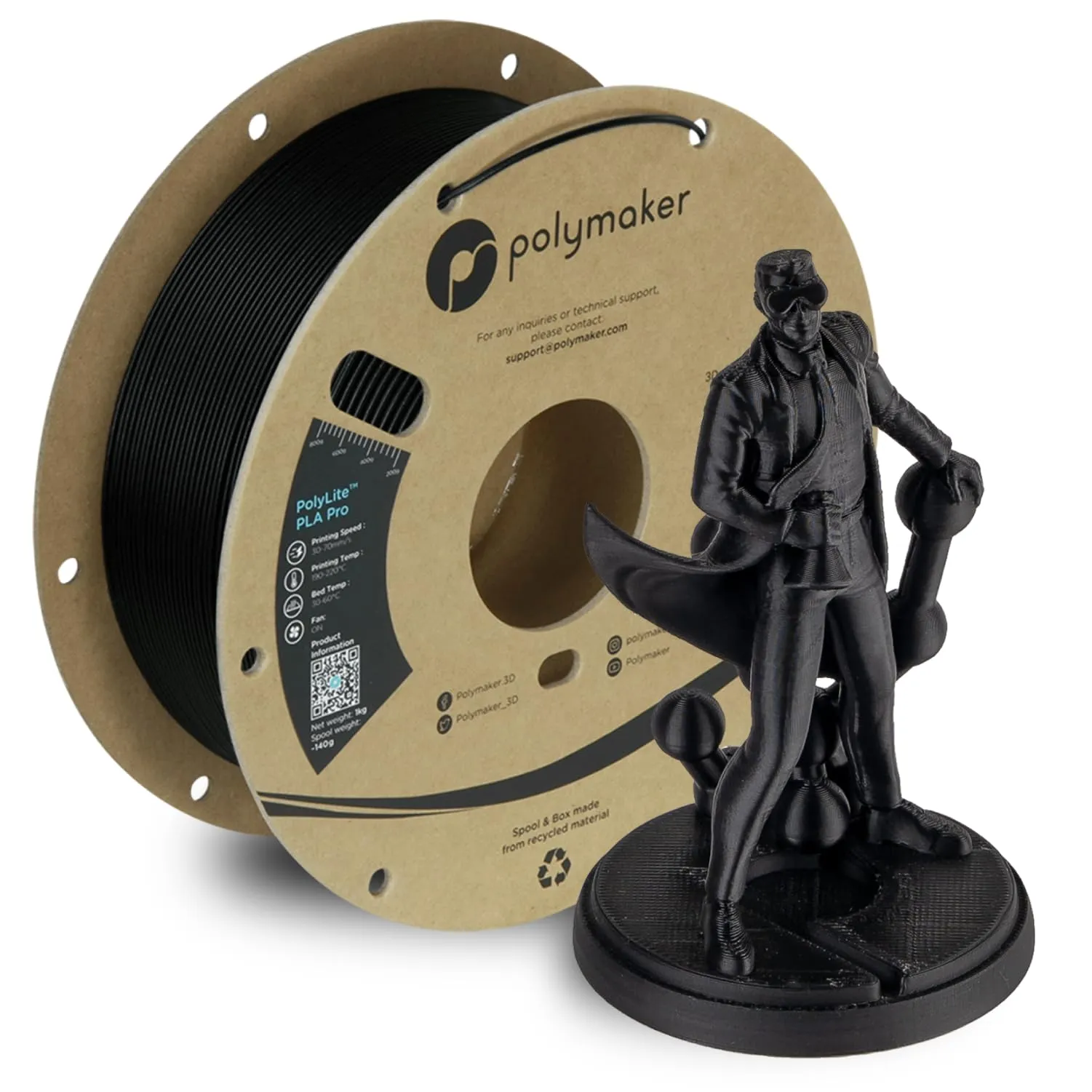 Filamento PLA PRO Negro Polymaker PolyLite - 1.75mm, 1kg