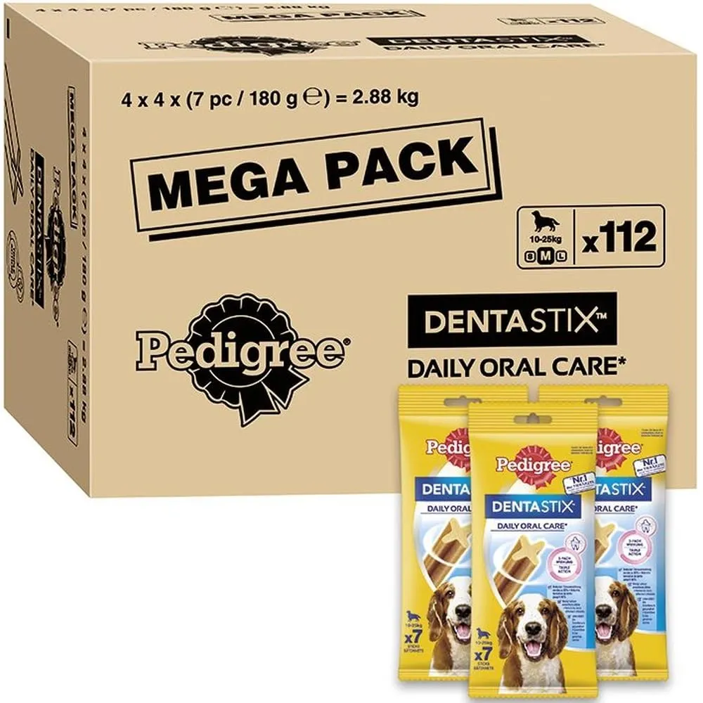 Pack Pedigree Dentastix Limpieza Dental Perros Medianos 16 uds 180g Ternera y Pollo