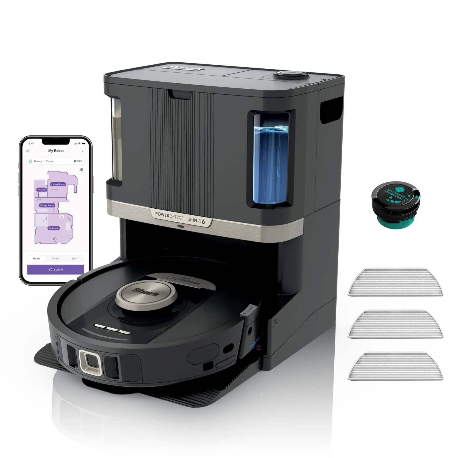 Robot Aspirador y Mopa Shark PowerDetect con Base Autovaciado y Limpieza Automática