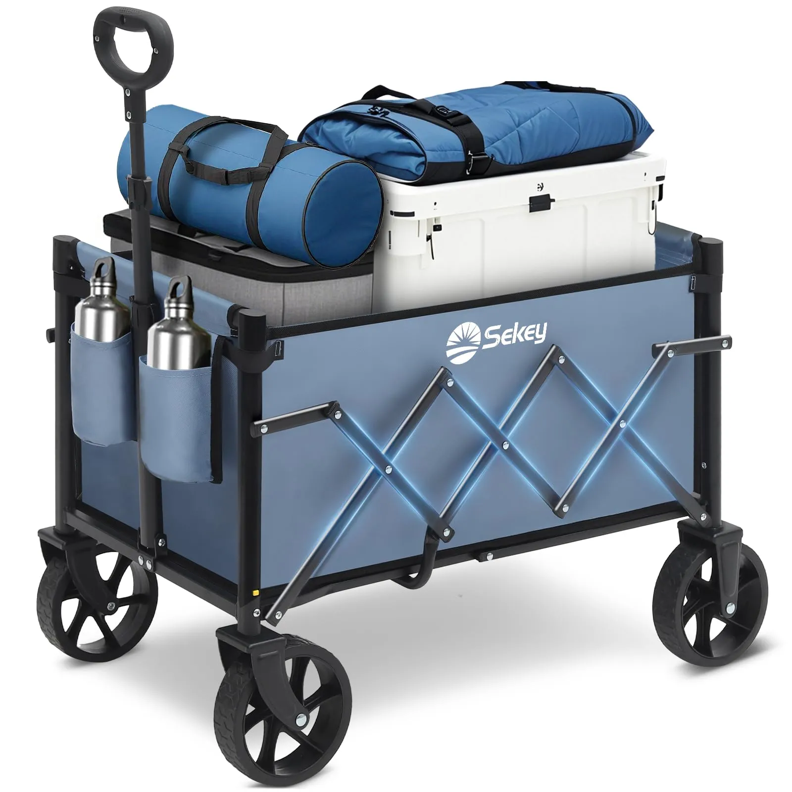 Sekey Carro Plegable 60L Carga 80KG, Carrito Playa Compacto y Ligero, Mango Ajustable, Azul