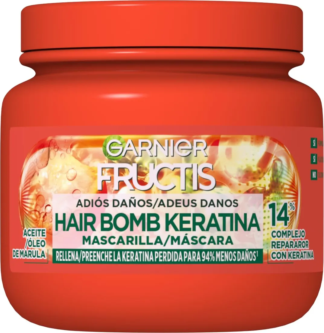 Garnier Fructis Mascarilla Adiós Daños con Keratina y Aceite de Marula, 4 x 320ml