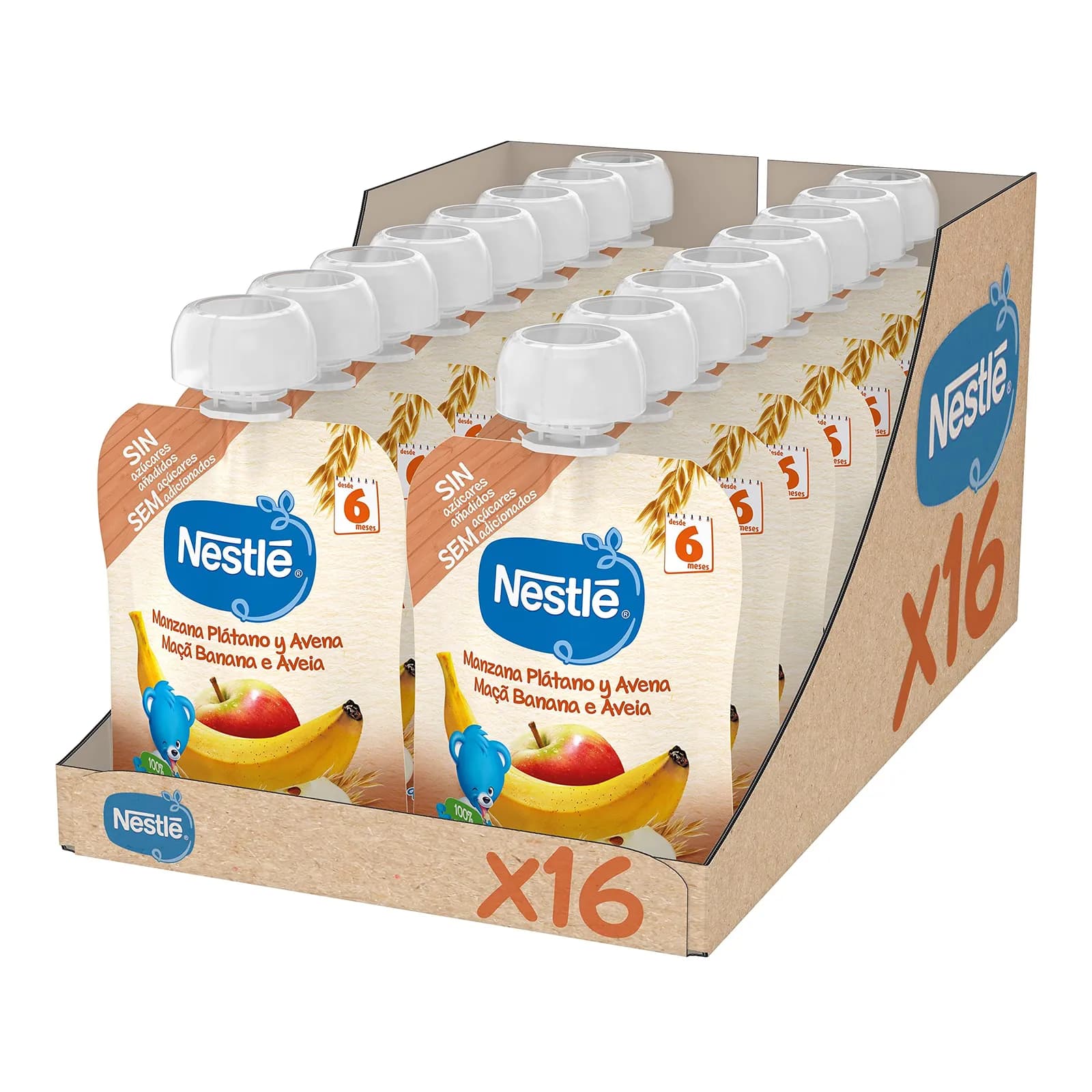Nestlé Naturnes Pack 16 Bolsitas Manzana, Plátano y Avena 90g