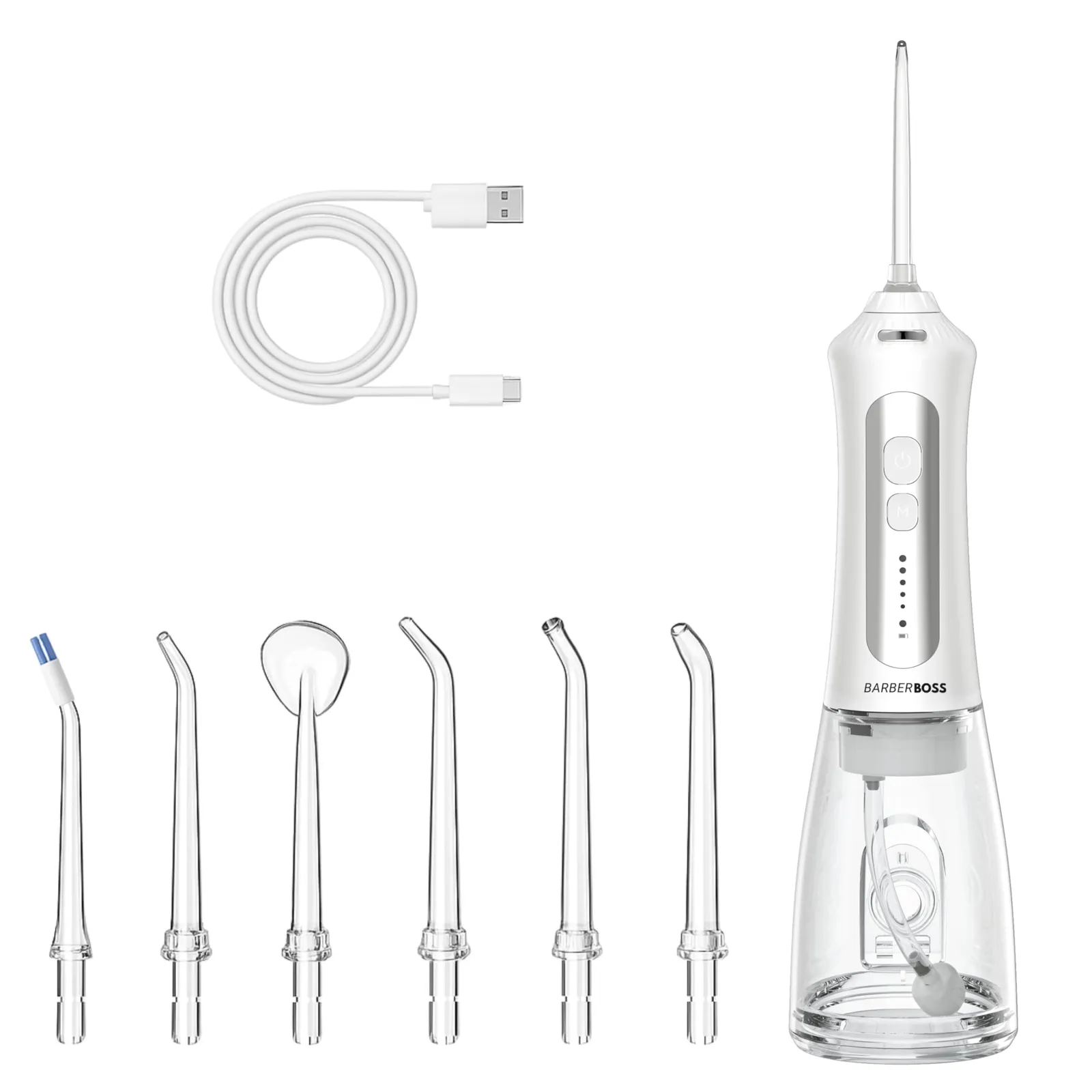 Irrigador bucal BarberBoss recargable, 5 modos, 5 boquillas, 300ml, IPX7