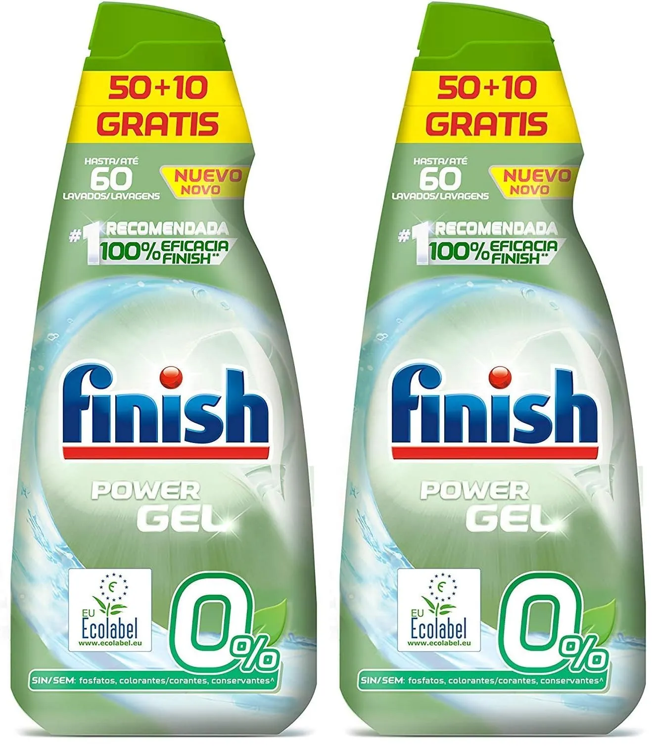 Pack 2x Finish Power Gel 0% Lavavajillas 900ml