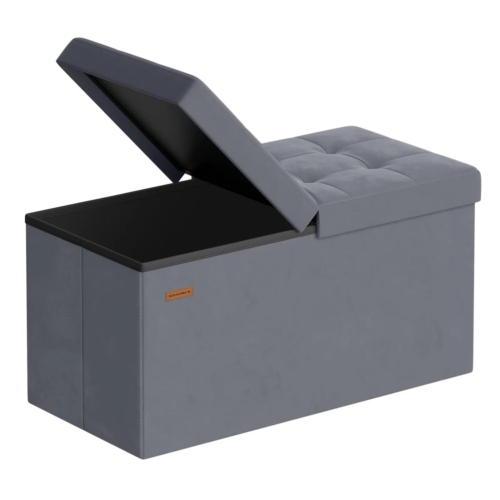 SONGMICS Puff Almacenaje Plegable 38x76x38 cm, Carga 300 kg, Gris Pizarra