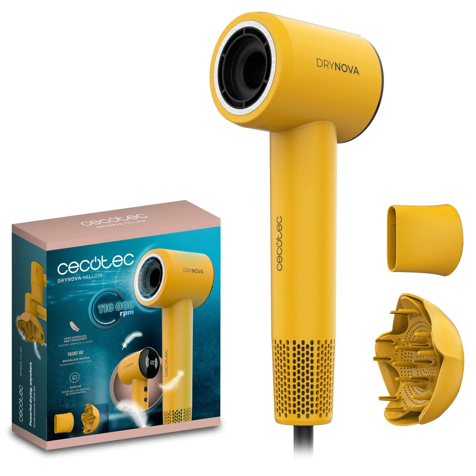Secador de Pelo Cecotec DryNova Yellow 1600W Motor Brushless