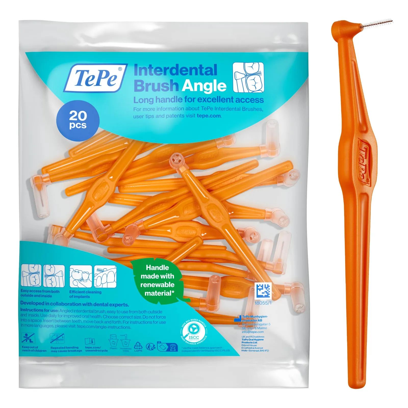 Cepillo interdental TePe Angulado Naranja 0,45 mm (ISO 1) - Pack 20 uds.