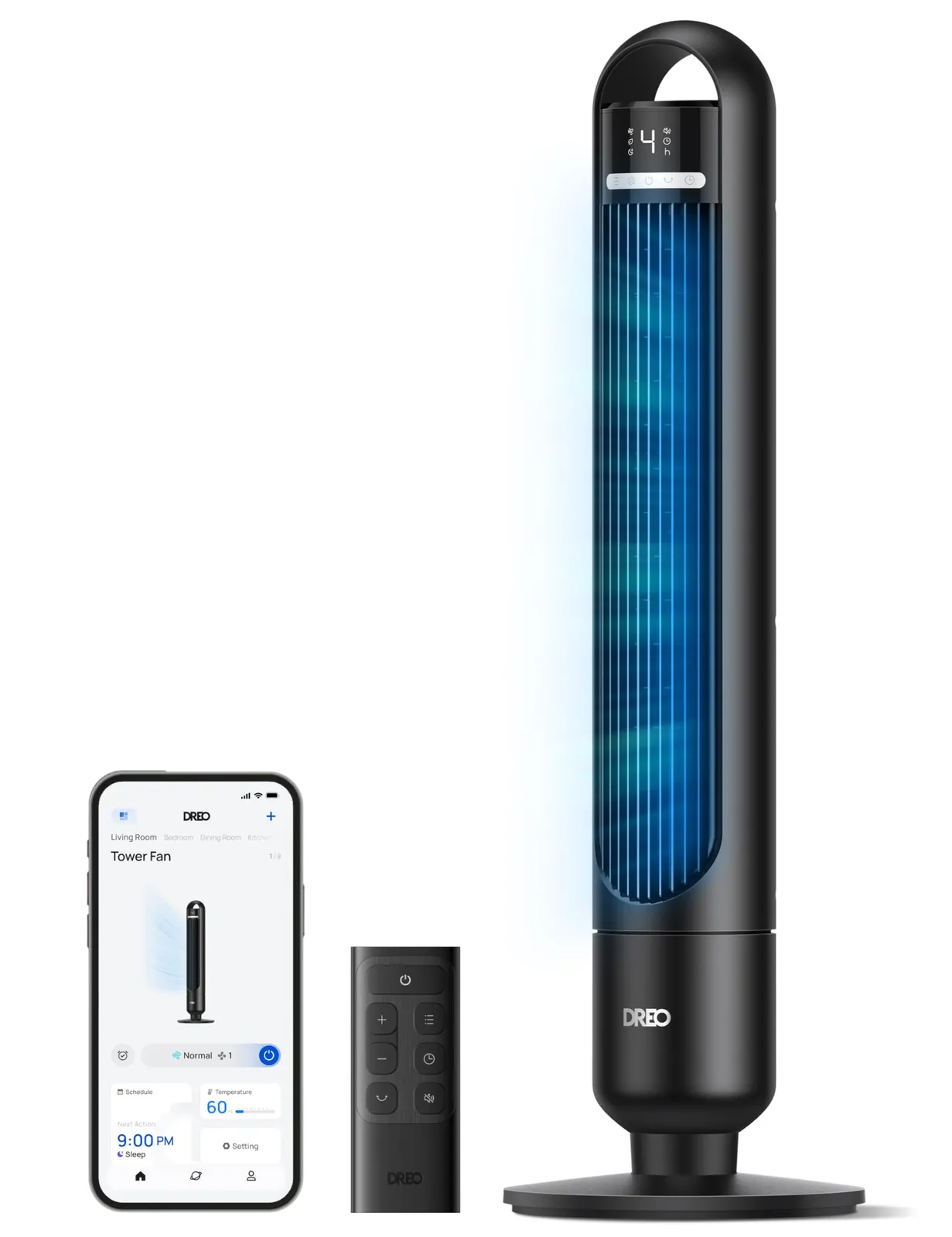Dreo Ventilador de Torre Inteligente - Silencioso 28 dB, Alcance 8.8m, 4 Velocidades, 3 Modos, Temporizador 8h, App Control, Oscil