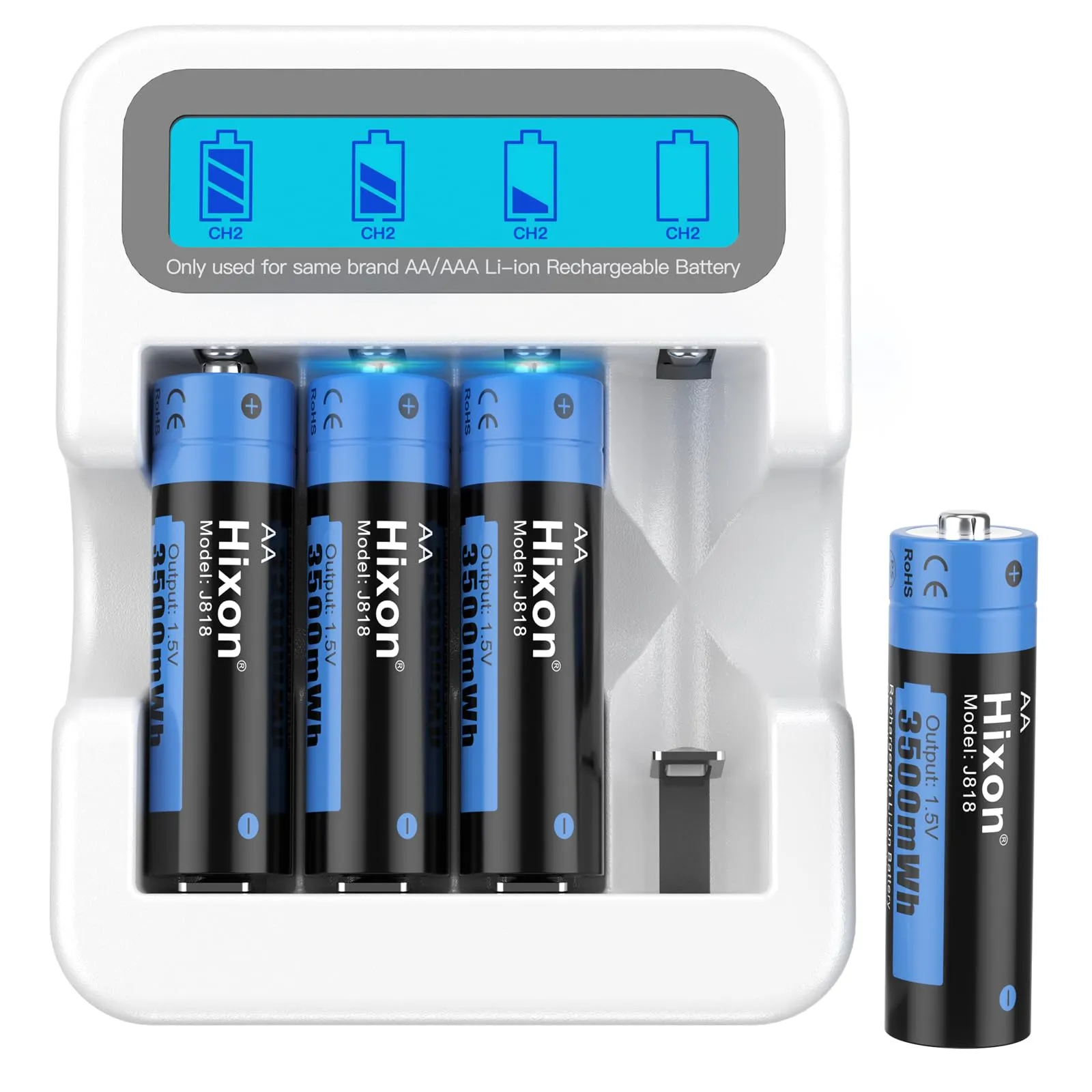 Cargador de Pilas AA con 4 Pilas Alcalinas de 1.5V y Pantalla LCD