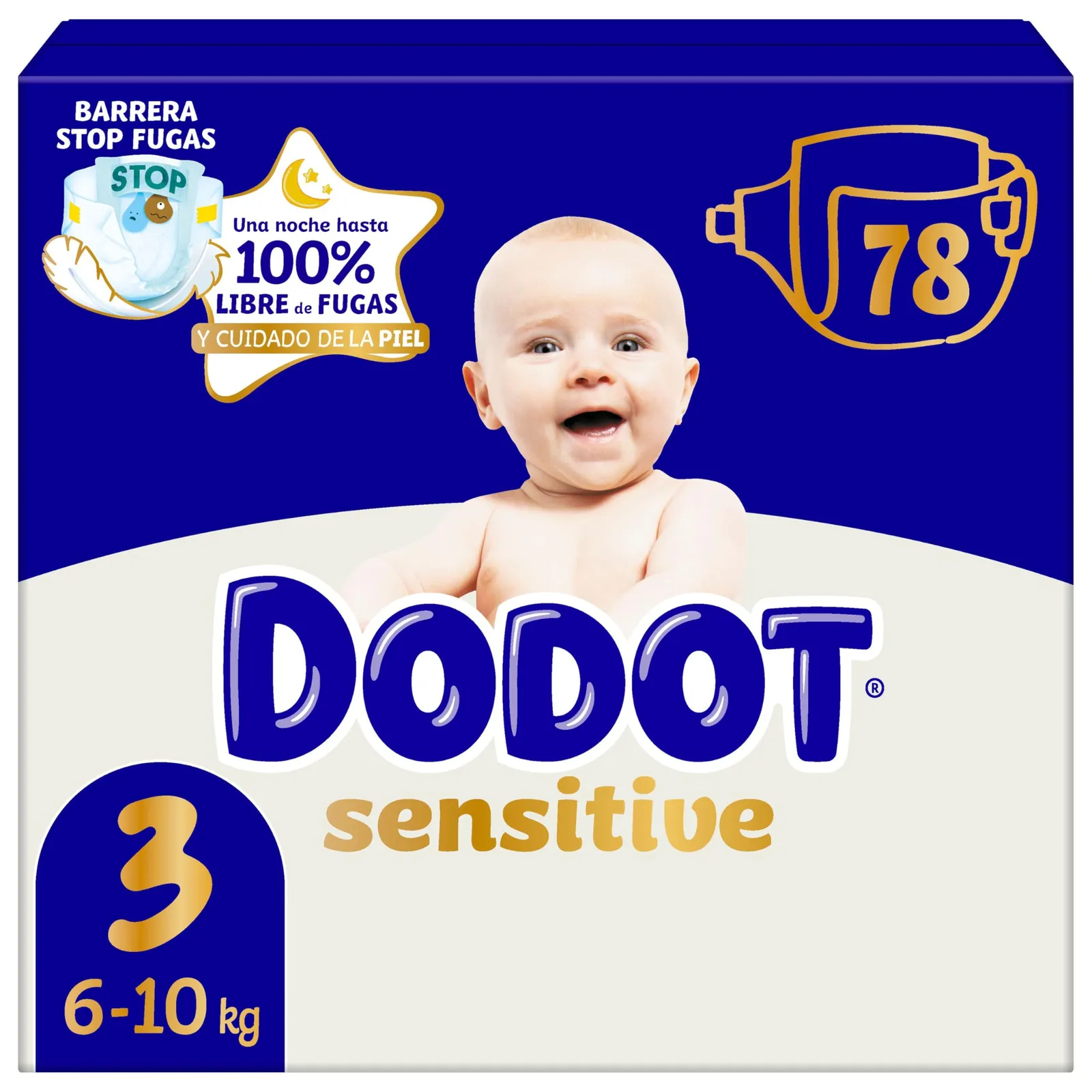 Dodot Sensitive Talla 3: 78 pañales (6-10kg) para protección hasta 12h