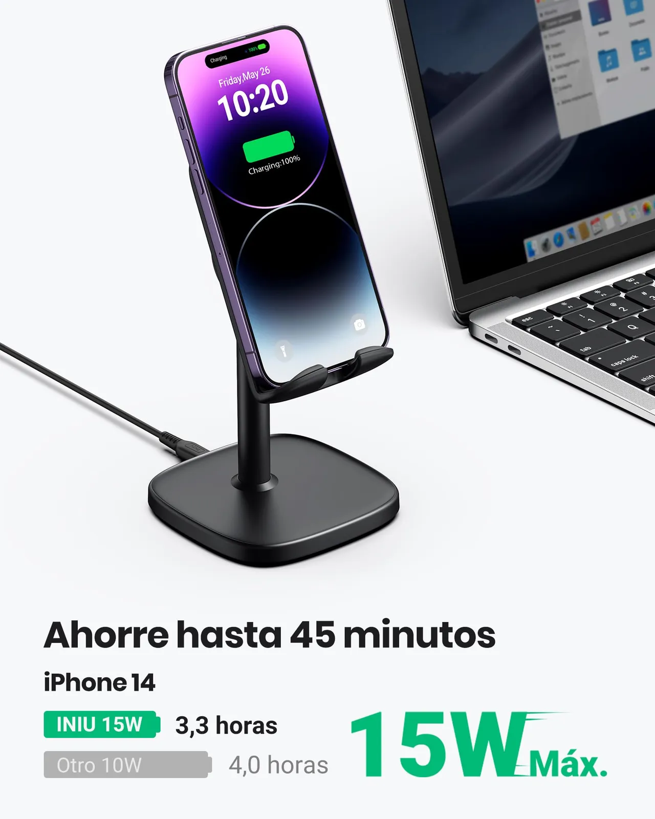 Cargador Inalámbrico 15W con Soporte Qi