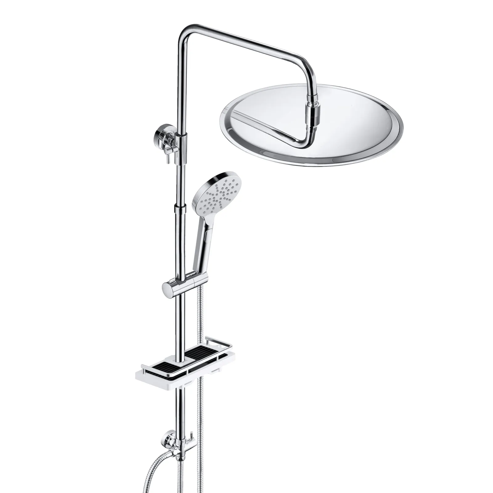 Columna de Ducha Inox JOHO, Altura Ajustable, Cabezal Lluvia 30cm con Estante