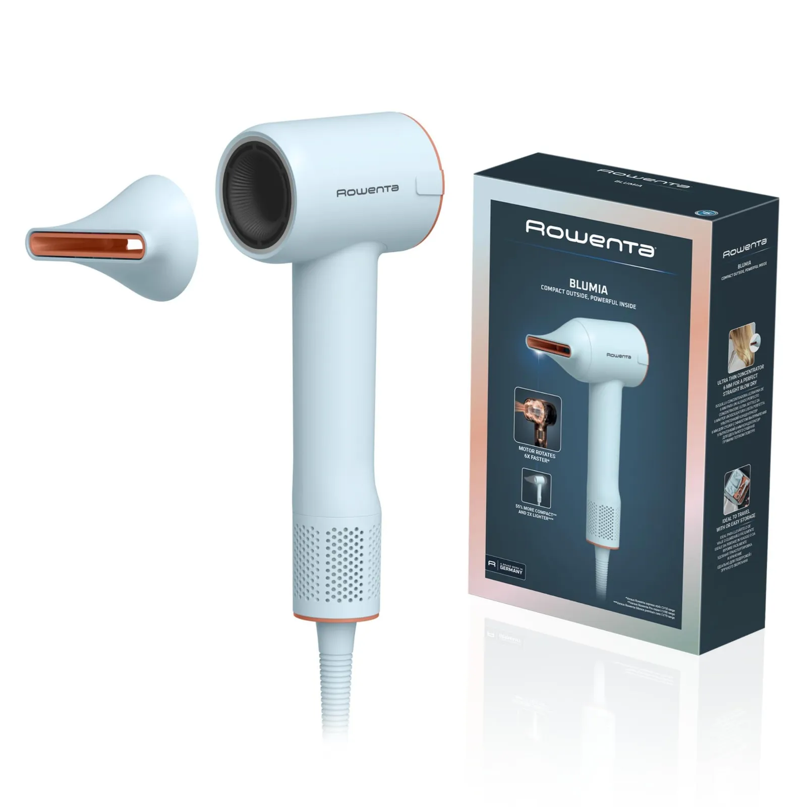 Secador de Pelo Rowenta Blumia HY5N10E0: Compacto, Ligero (350g), Motor Digital, Iones, Control Inteligente 40°C