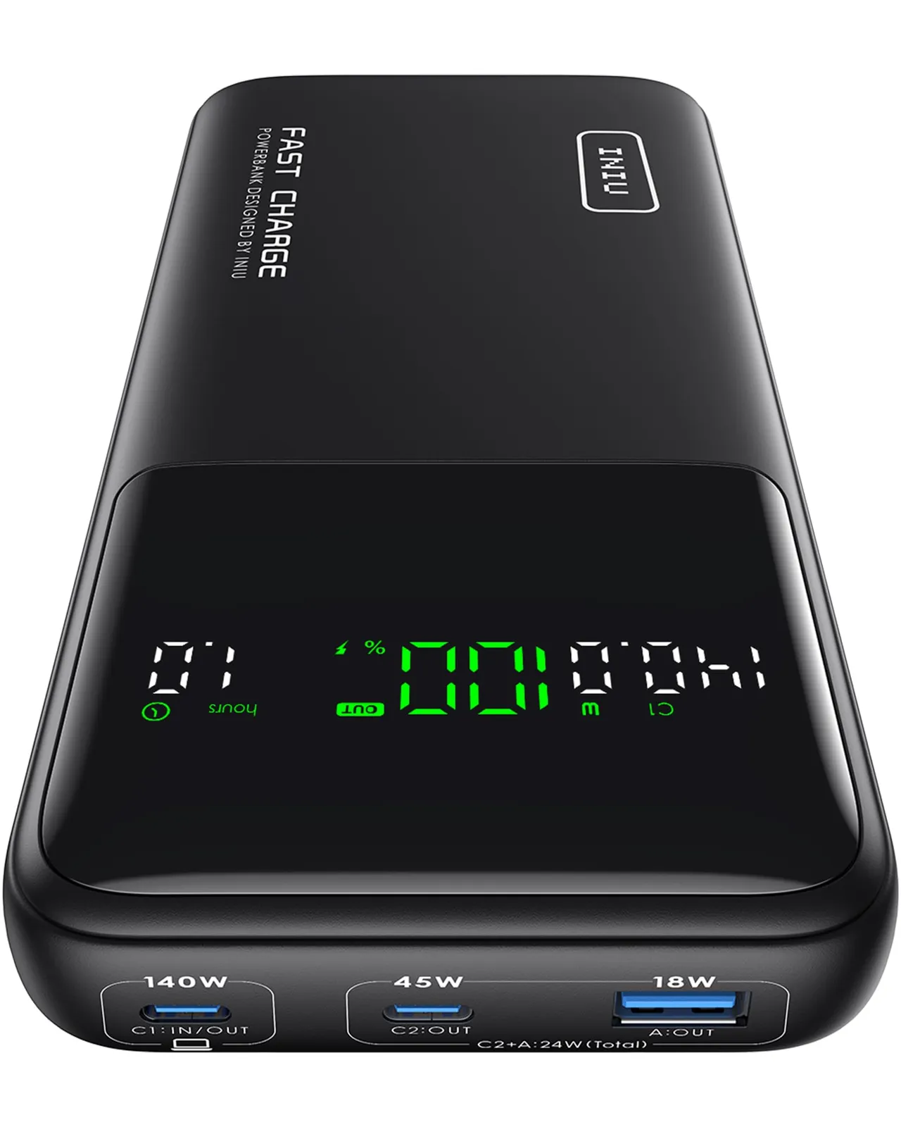 Bateria externa INIU 27000mAh 140W con pantalla digital y cable USB-C integrado